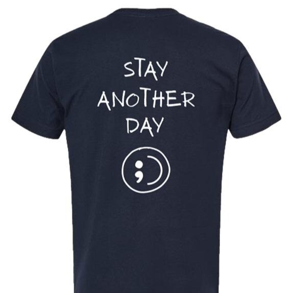 Stay Another Day OG Navy Blue Screen Printed Cotton T-Shirt Menswear