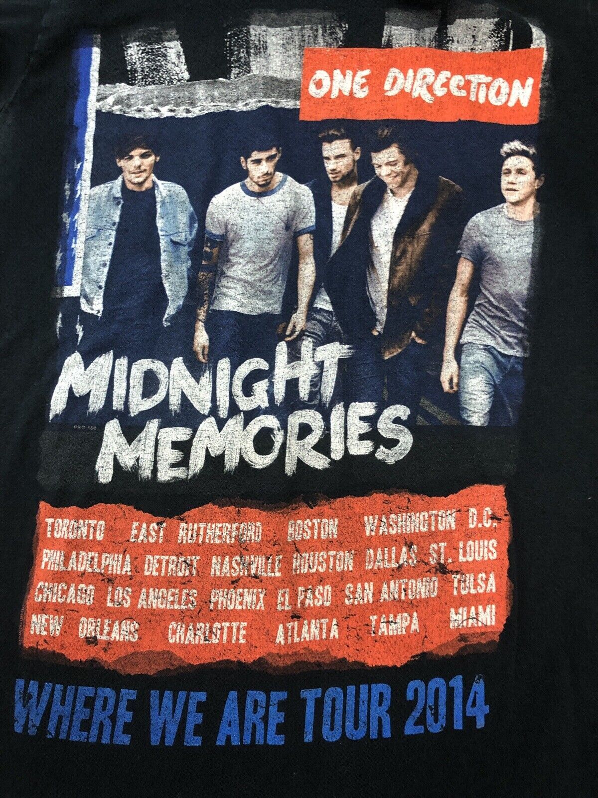 One Direction MIDNIGHT MEMORIES Where We Are Tour 2014 Black All Size Shirt AC61
