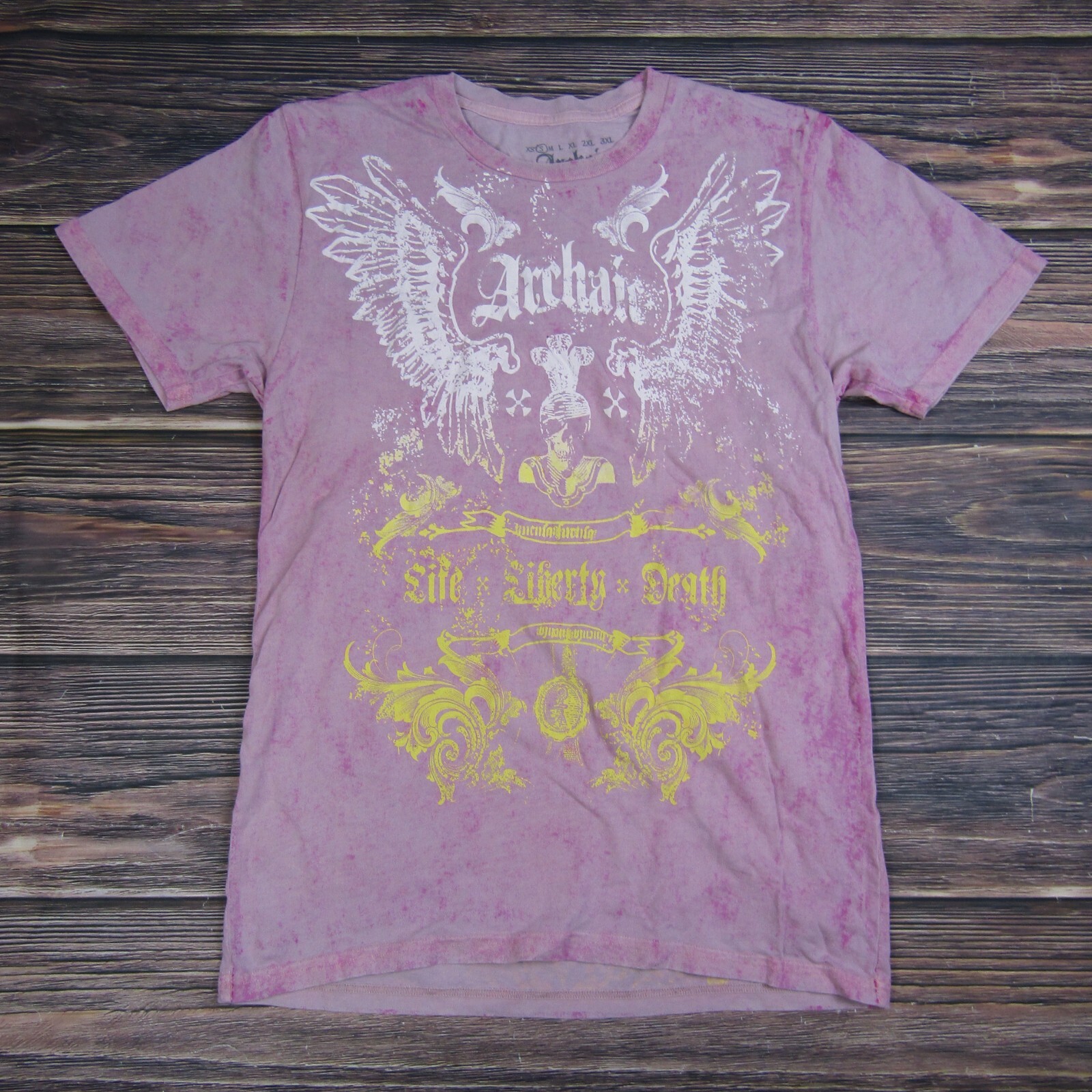 Archaic Mens Small Pink T Shirt Life Liberty Death Wings Biker Motorcycle