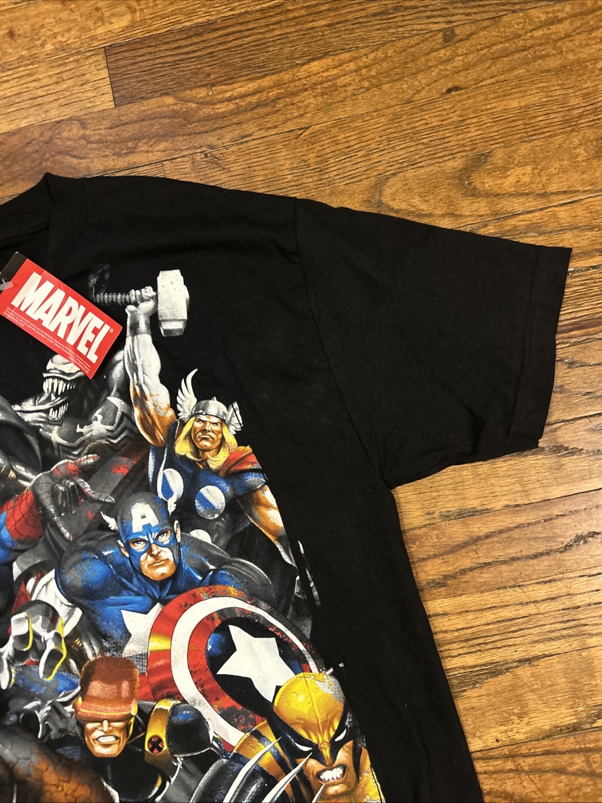 NWT Vtg Marvel 2007 Mad Engine Mens Largw Civil War All Over Print Black Tshirt