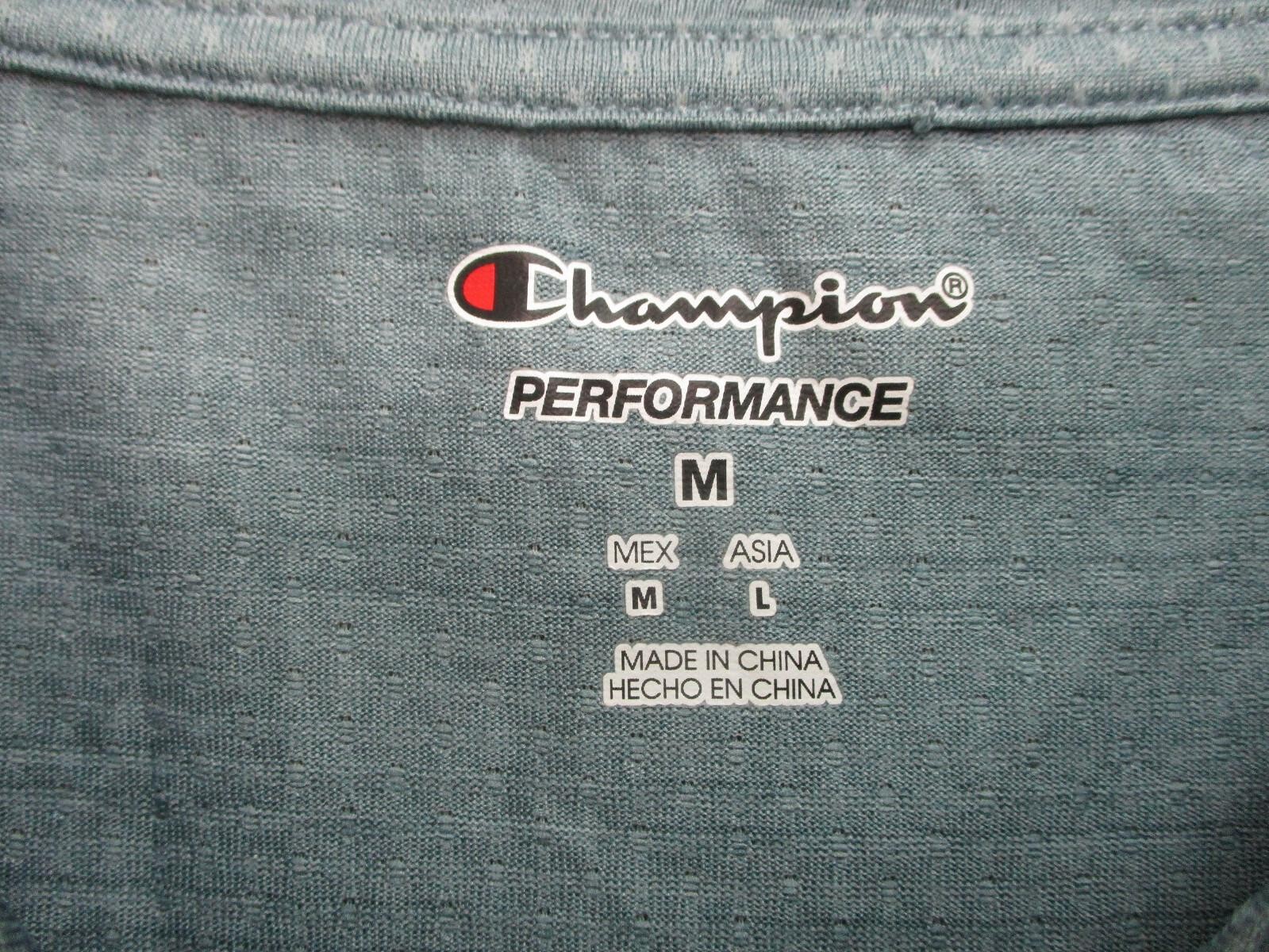 Champion Shirt Medium Adult Blue Lightweight Stretch Logo Performance Gym Mens M