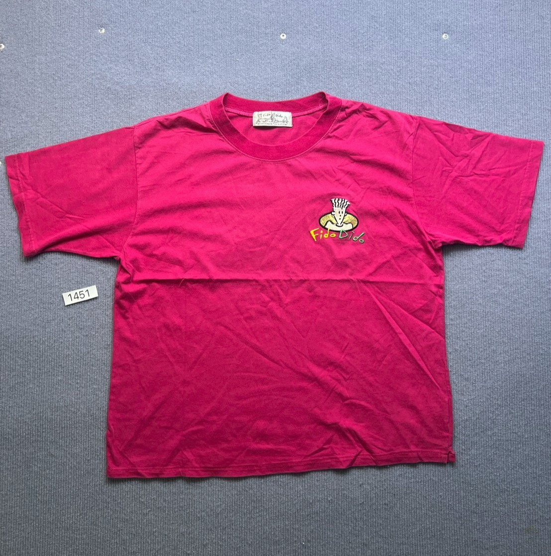 Vintage 1985 Fido Dido Embroidered Logo Pink T-Shirt Single Stitch Style 90s