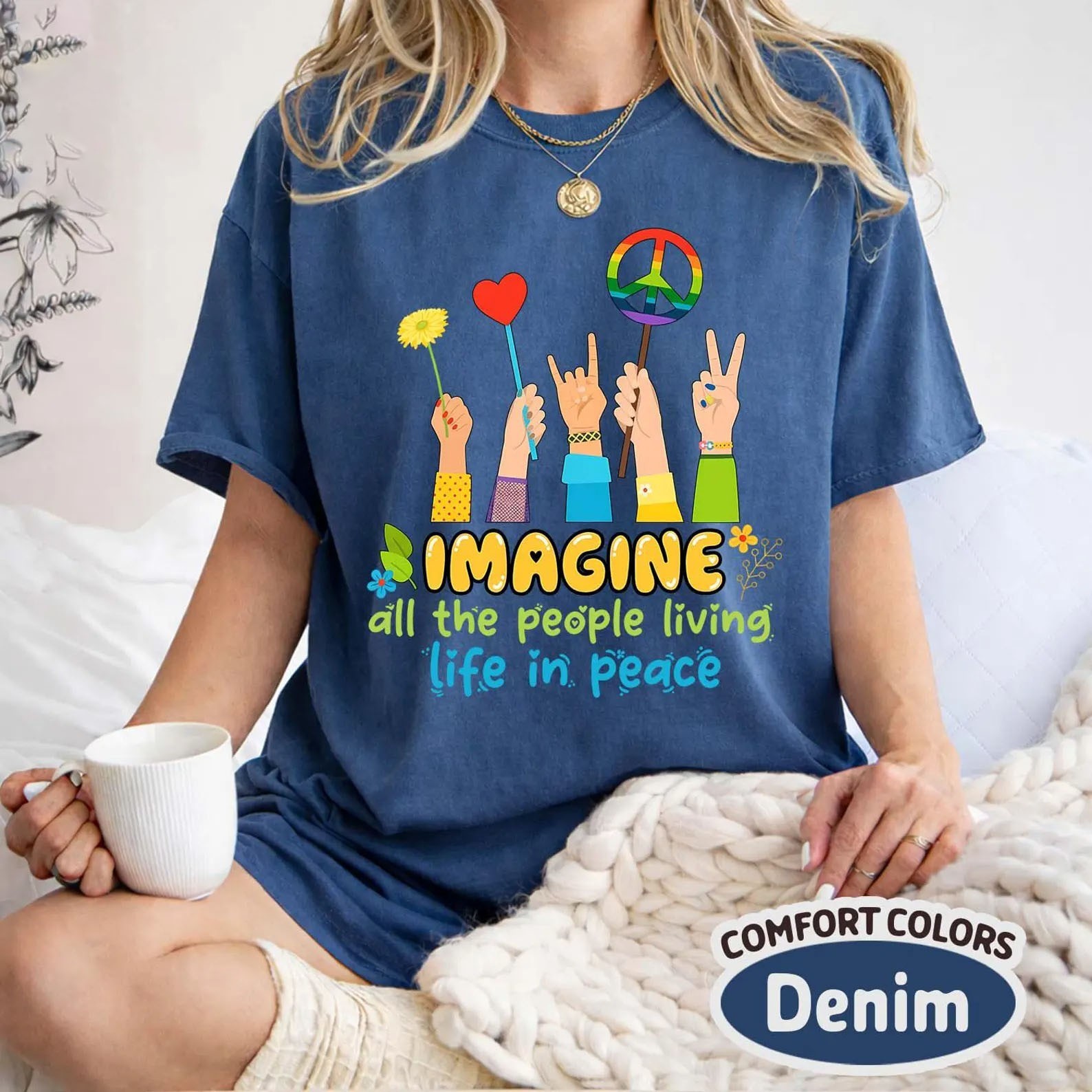 Comfort Colors Imagine All the People Living Life in Peace Unisex T-Shirt