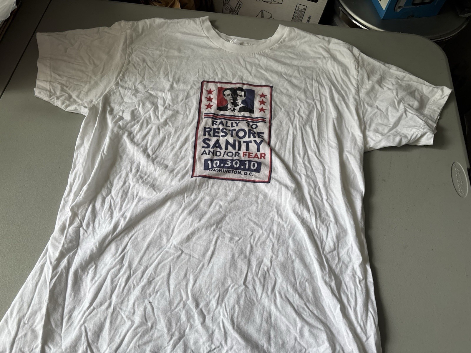Rally To Restore Sanity And Or Fear White 2X T Shirt Jon Stewart Stephen Colbert