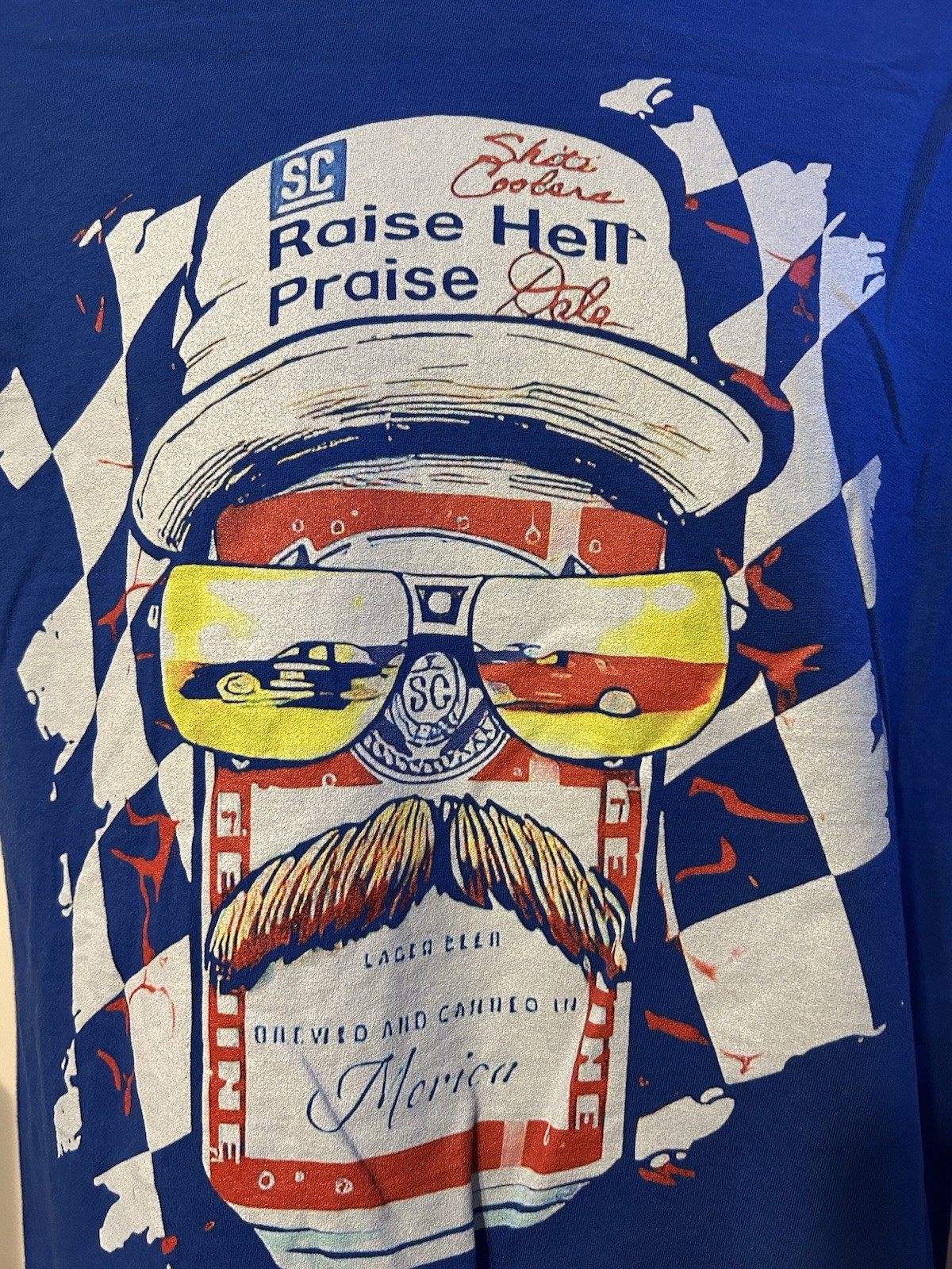 Dale Earnhardt Budweiser Raise Hell Praise Dale Shirt Men Medium Blue Port Co.