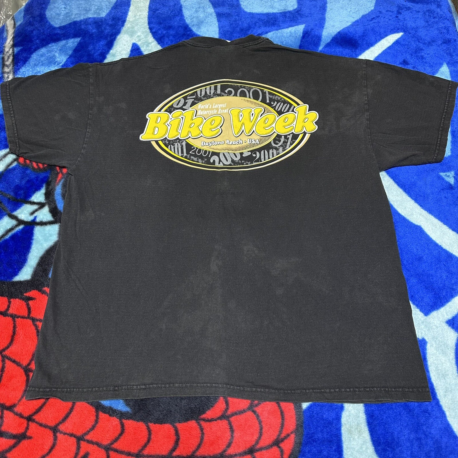 Vintage 2000s Bike Week Daytona Florida Flaming Skulls Faded Black T-Shirt Sz XL