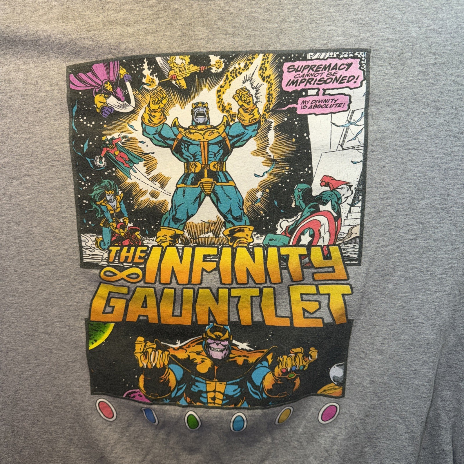 Marvel The Infinity Gauntlet Thanos T-shirt Men X-Large, Color Gray, Nice Used.