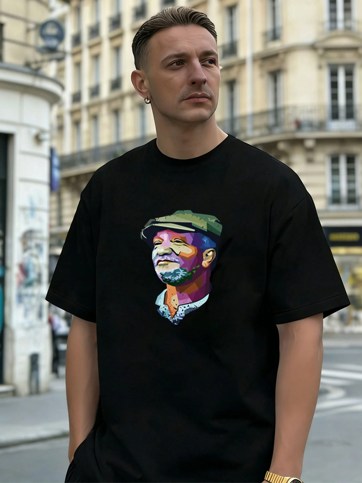 Geometric Portrait 100% Cotton Men’s T-Shirt Suitable for Daily Casual Wear