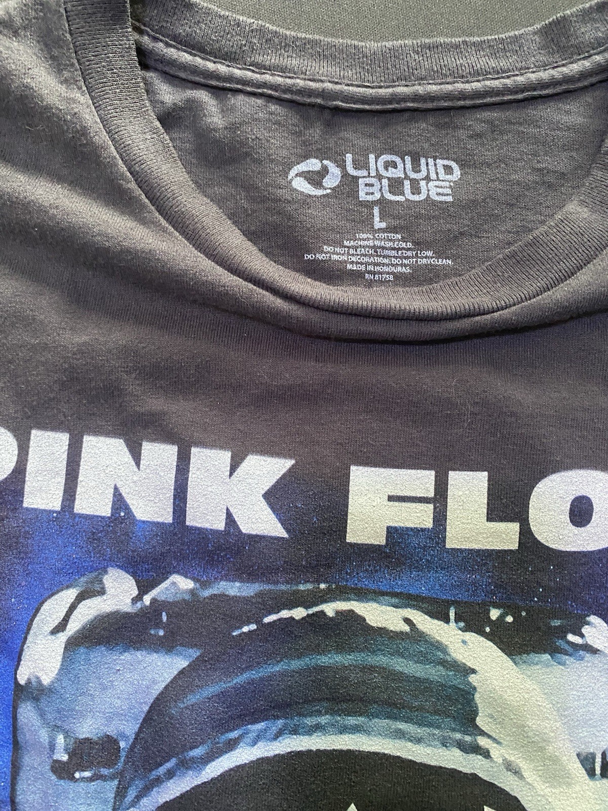 029Liquid Blue Pink Floyd Spaceman Tee Dark Side Of The Moon Astronaut Black Lg