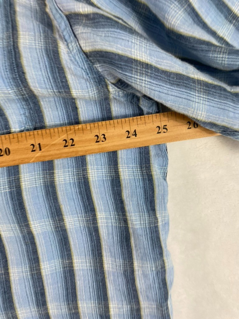 Indigo Palms 100% Irish Linen Shirt Men Sz XL Blue Plaid Short Sleeve Resort