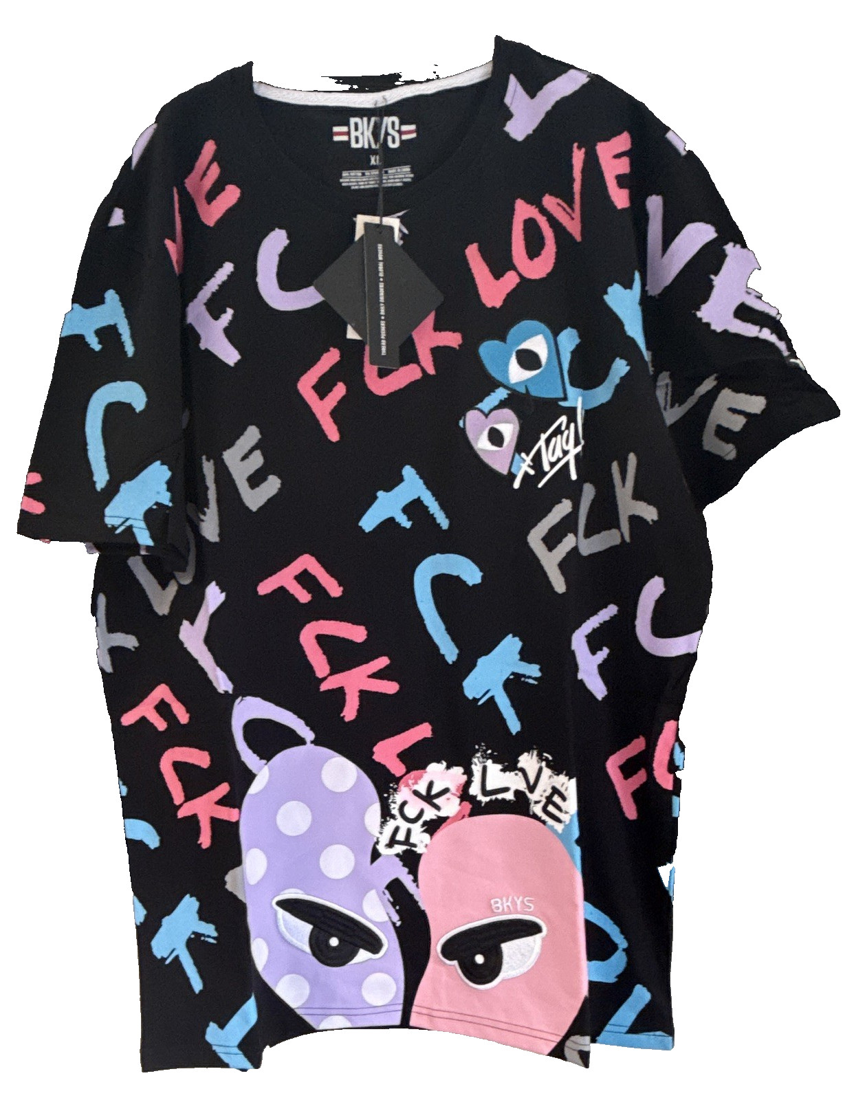 FCK LoVE Graphic Print Black Men’s XL Cotton Crew Neck Short Sleeve