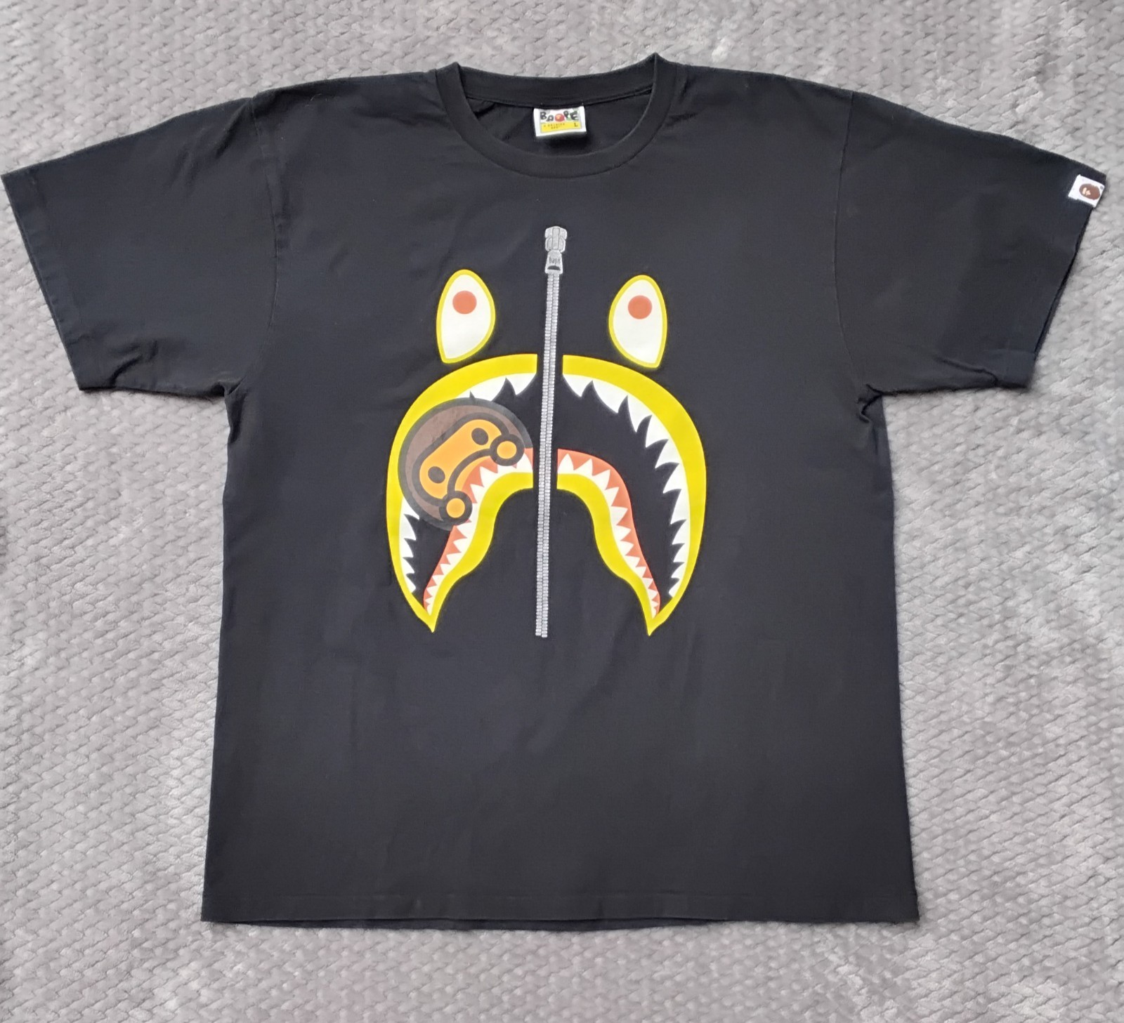 BAPE Baby Milo Shark Full Zip Graphic Print Black Tee L