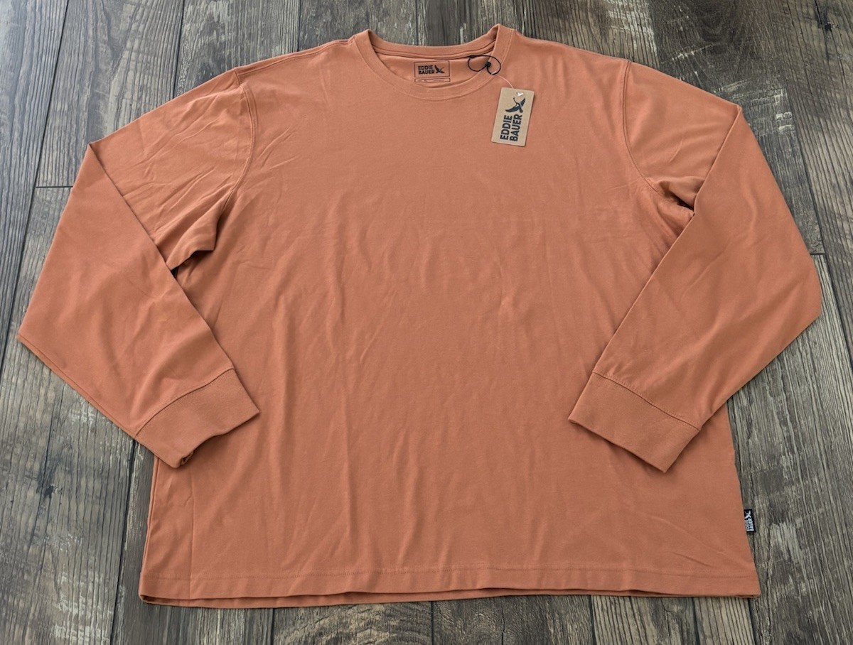 Eddie Bauer Shirt NWT Men’s XL Soft Lightweight Long Sleeve Crewneck T Orange