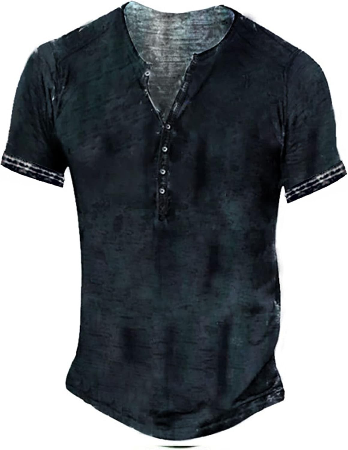 Mens Distressed Henley Shirt Short Sleeve Retro Washed Casual Slim Fit Tee