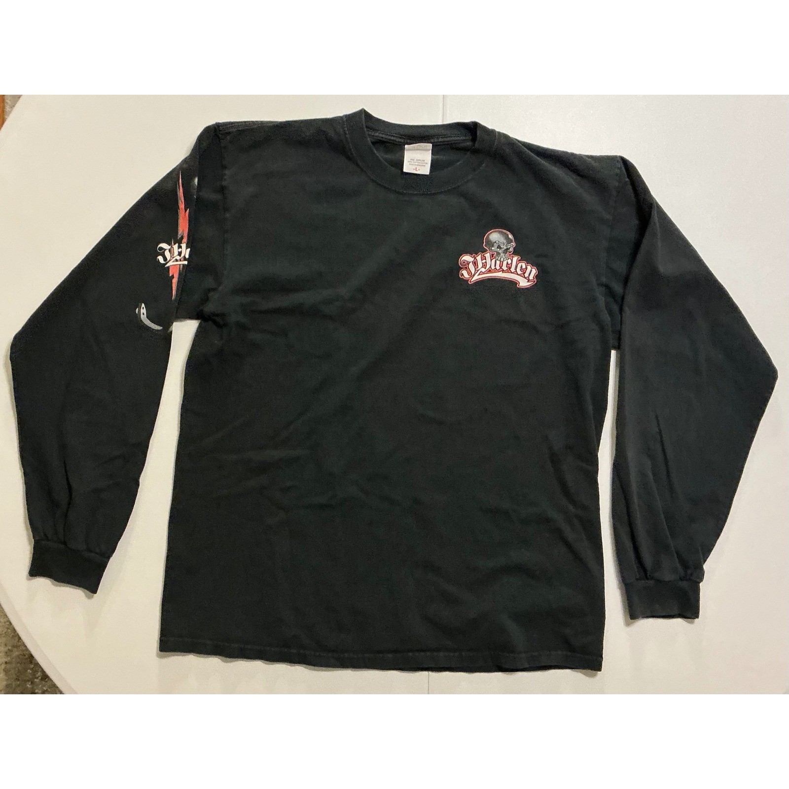 VTG Y2K JHarlen Co T-Shirt Skull Electric Worker Long Sleeve Shirt Mens L Black