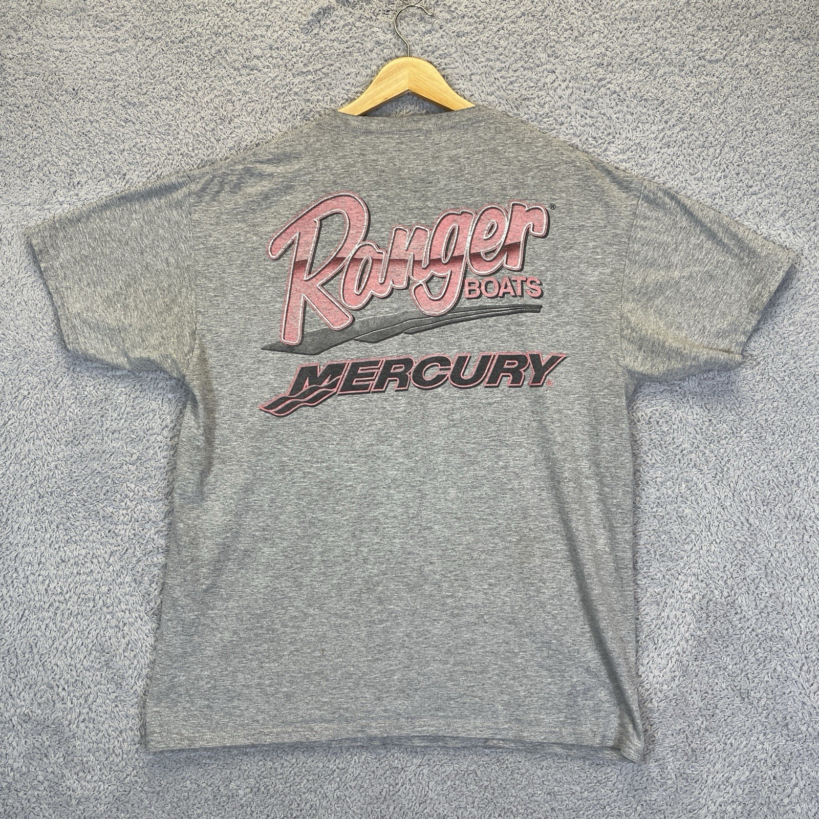 Vintage Ranger Boats Shirt Men’s Large Bass Fishing Mercury Motors T-Shirt Gray