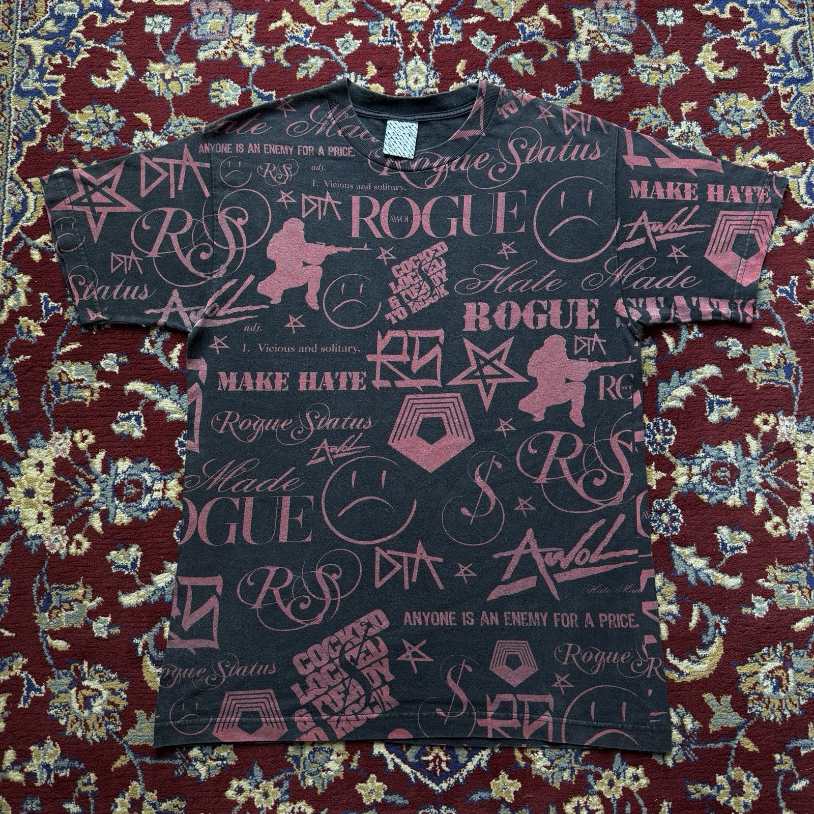 Vintage 2000s Rogue Status Gun Show All over Print All Logo Tee T-shirt Y2K Rare