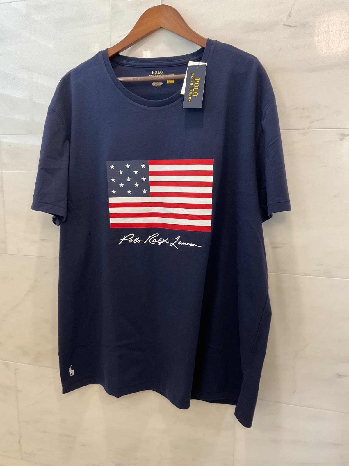 Polo Ralph Lauren Navy AMERICAN FLAG Graphic Classic Fit Short Sleeve T Shirt
