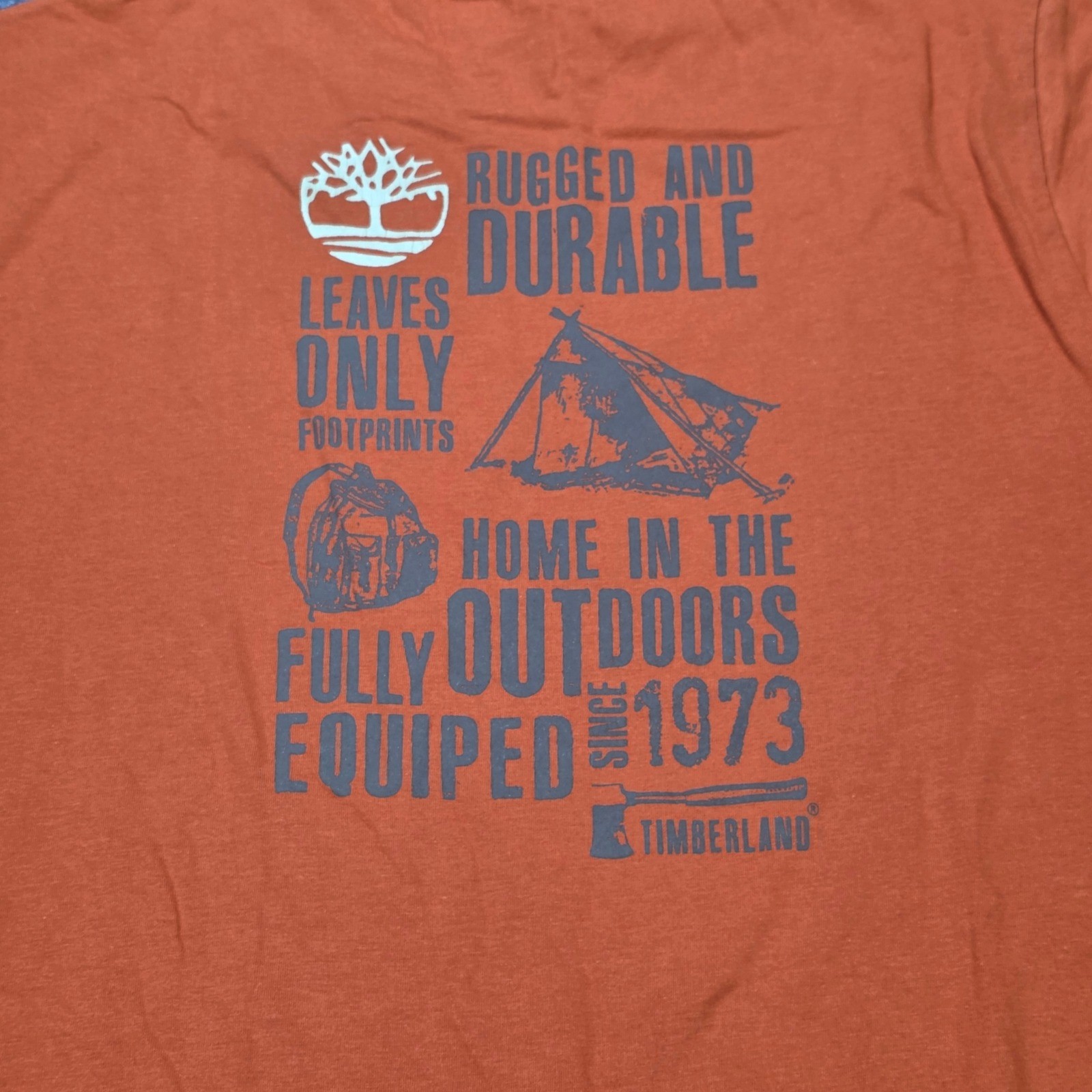 Timberland Rugged & Durable Graphic T-Shirt Men’s Size M Orange Short Sleeve NWT