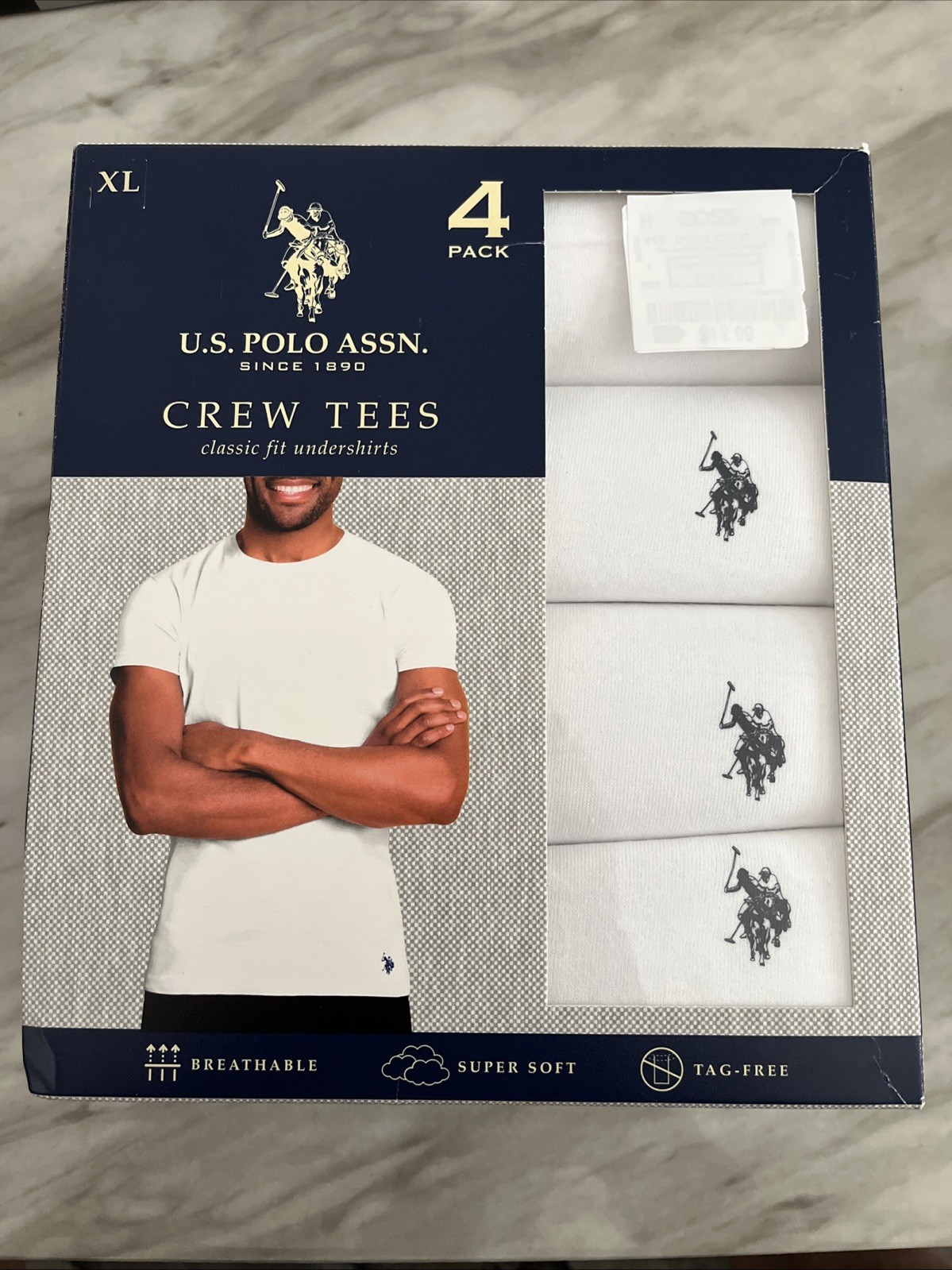 US POLO ASSN 4-Pack Logo White Crew Neck T Shirt Set Classic Fit Men’s X Large