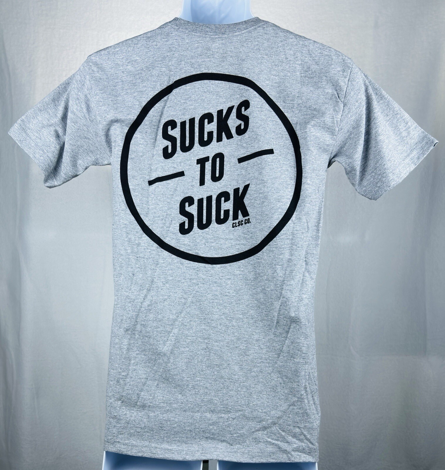 Men’s Gray CLSC Graphic Print Logo Front and Back Sucks To Suck T shirt Size XL