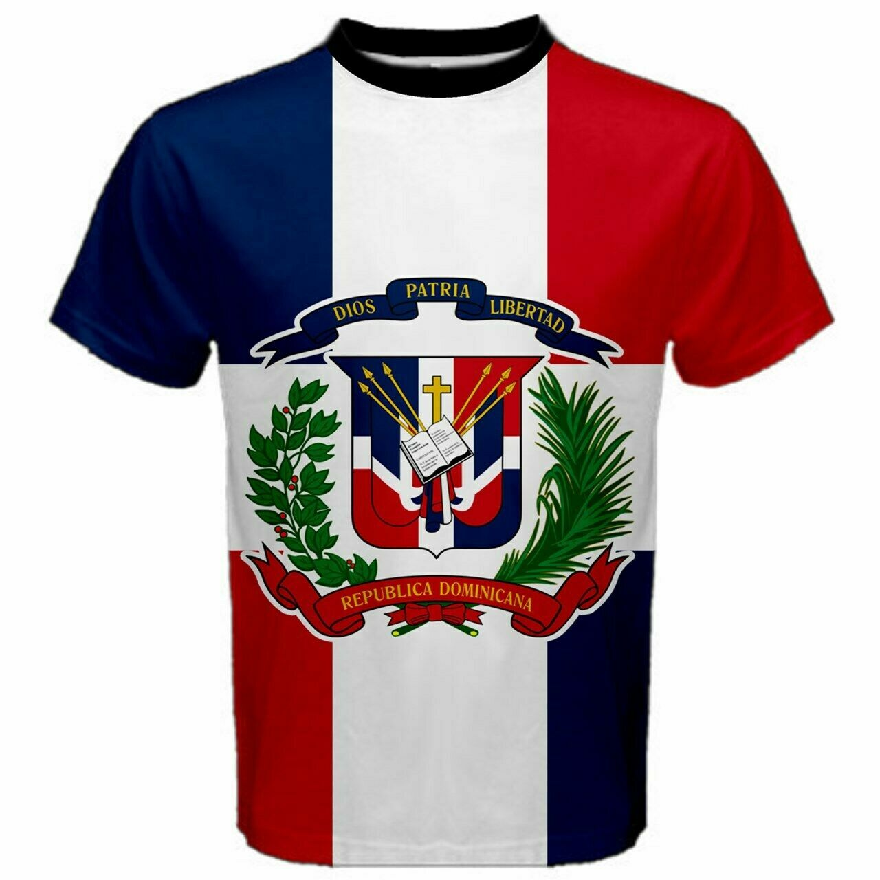 DOMINICAN REPUBLIC COAT OF ARMS FLAG MEN T-SHIRTS & FREE MASK CP BRAND