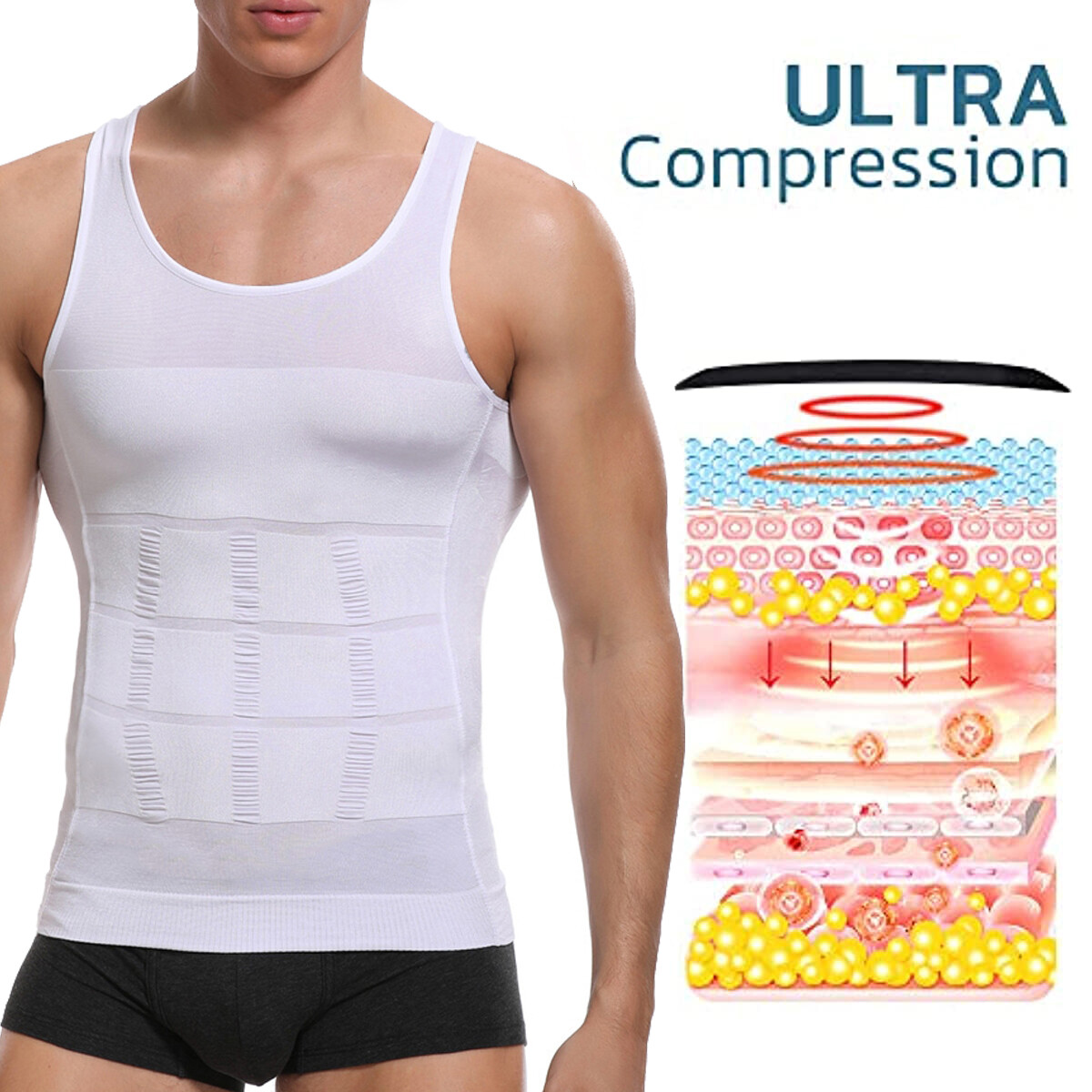 Mens Slimming Body Shaper Vest Gynecomastia Compression Shirts Tummy Control Top
