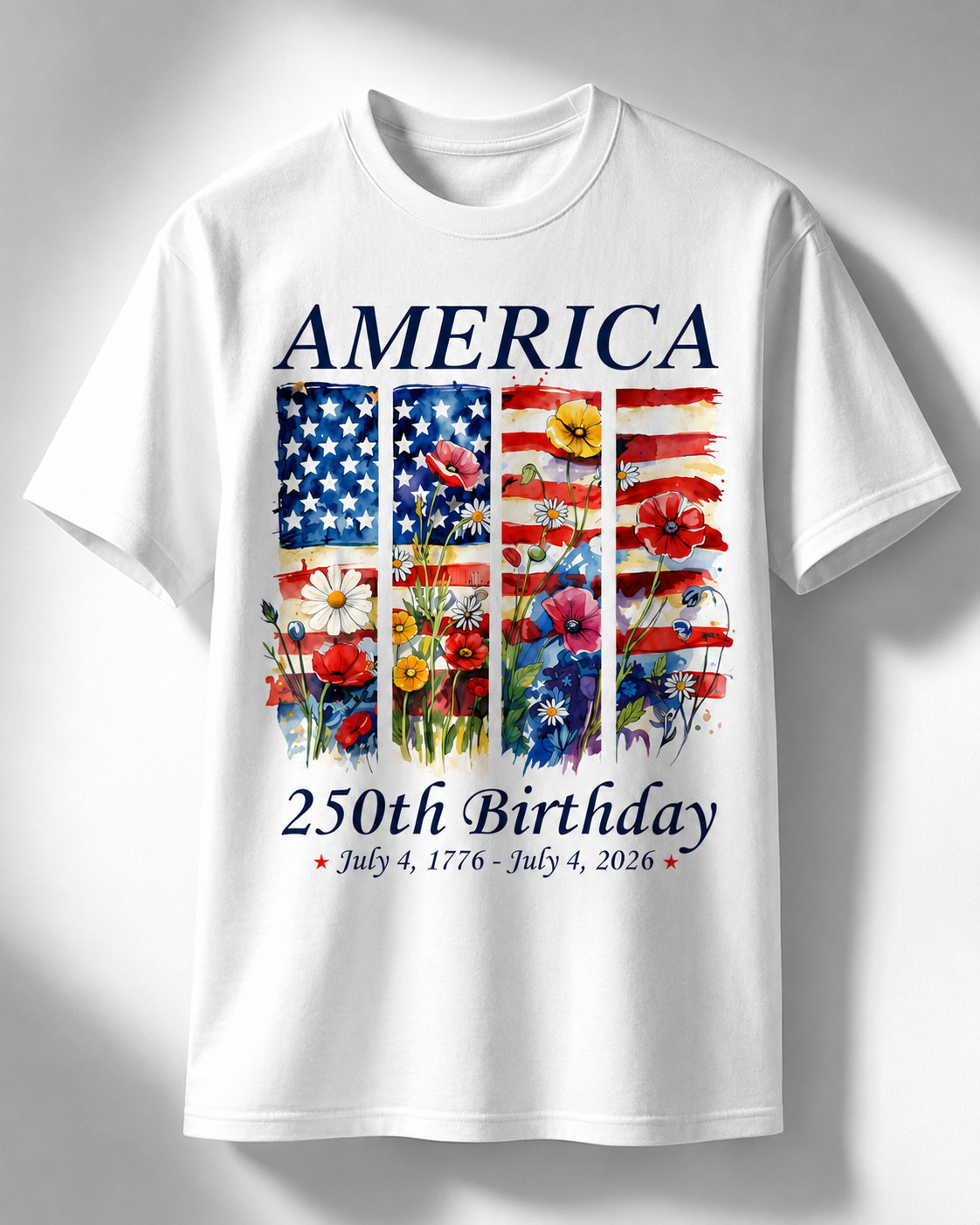 America 250 Years Flag Floral Graphic T-Shirt, 250th Anniversary Patriot Shirt