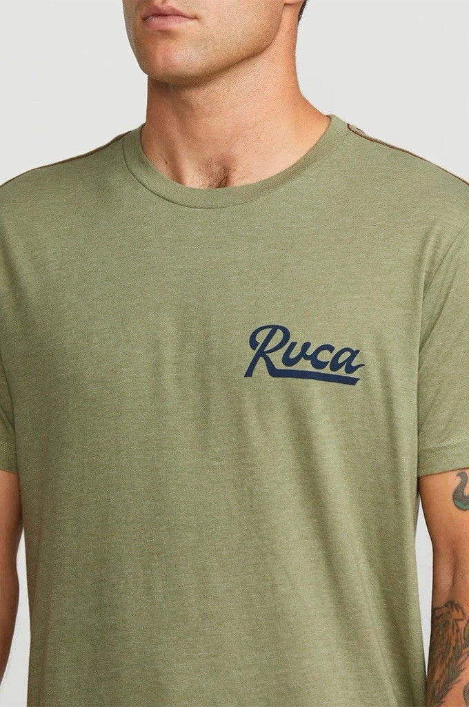 RVCA Men’s Script Sealed T-Shirt Short Sleeves Slim Fit In Ranger Green Size L