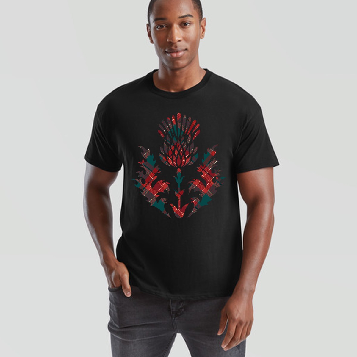 Scottish Tartan Unisex T Shirt Thistle Emblem Scotland Heritage Symbol Tee