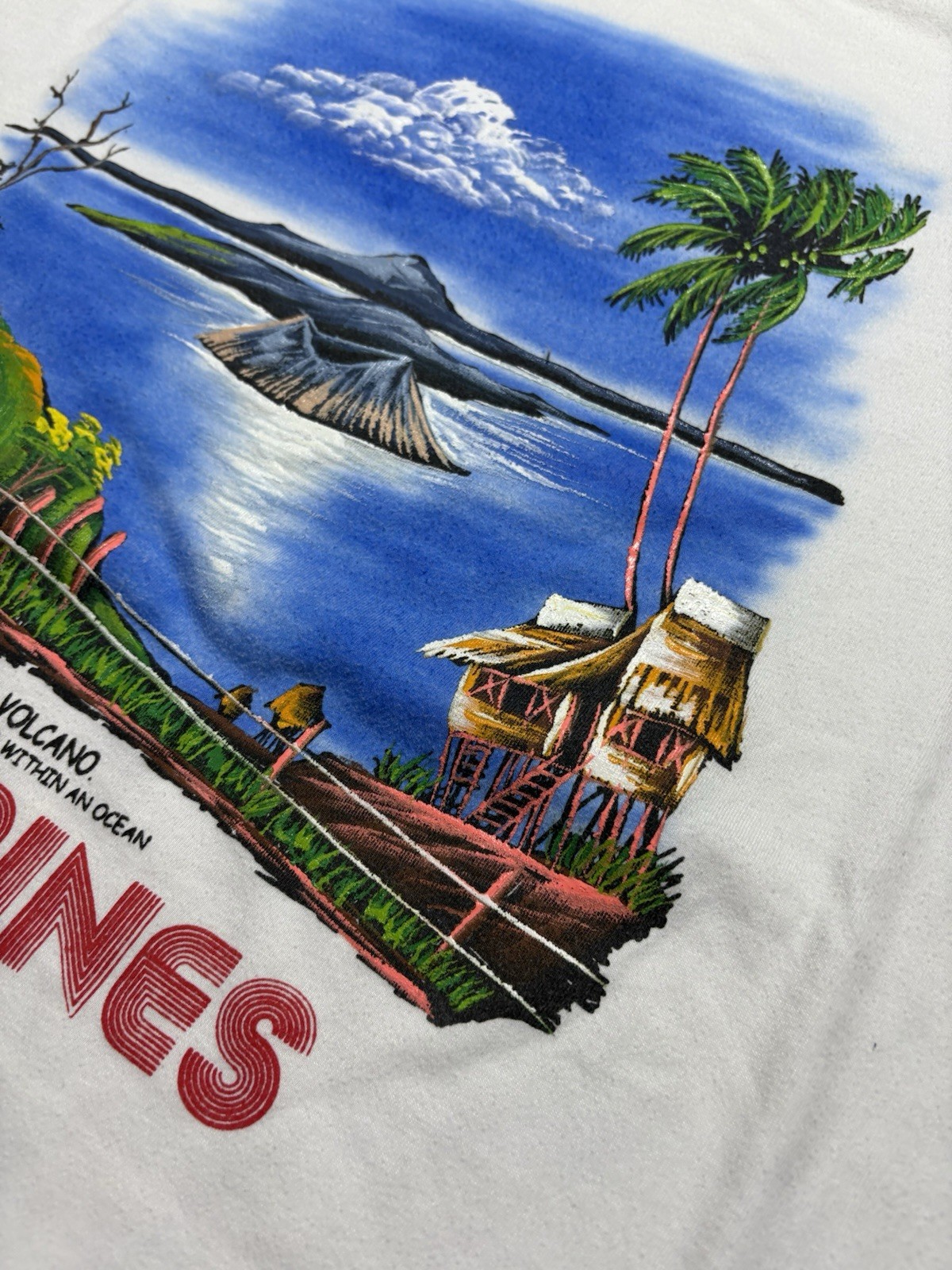 Vintage Philippines Dibuho Hand Painted T Shirt Mens XL Taal Volcano Graphic 90s