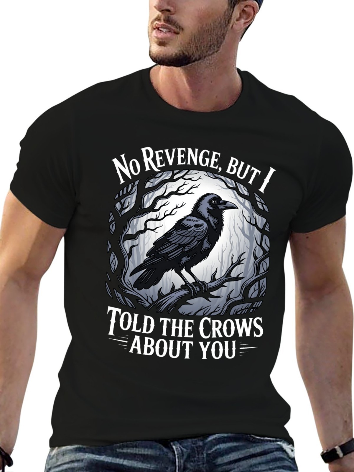 Spooky Crow Lover Halloween Witchy Graphic T-Shirt Funny Gothic Raven Black Tee