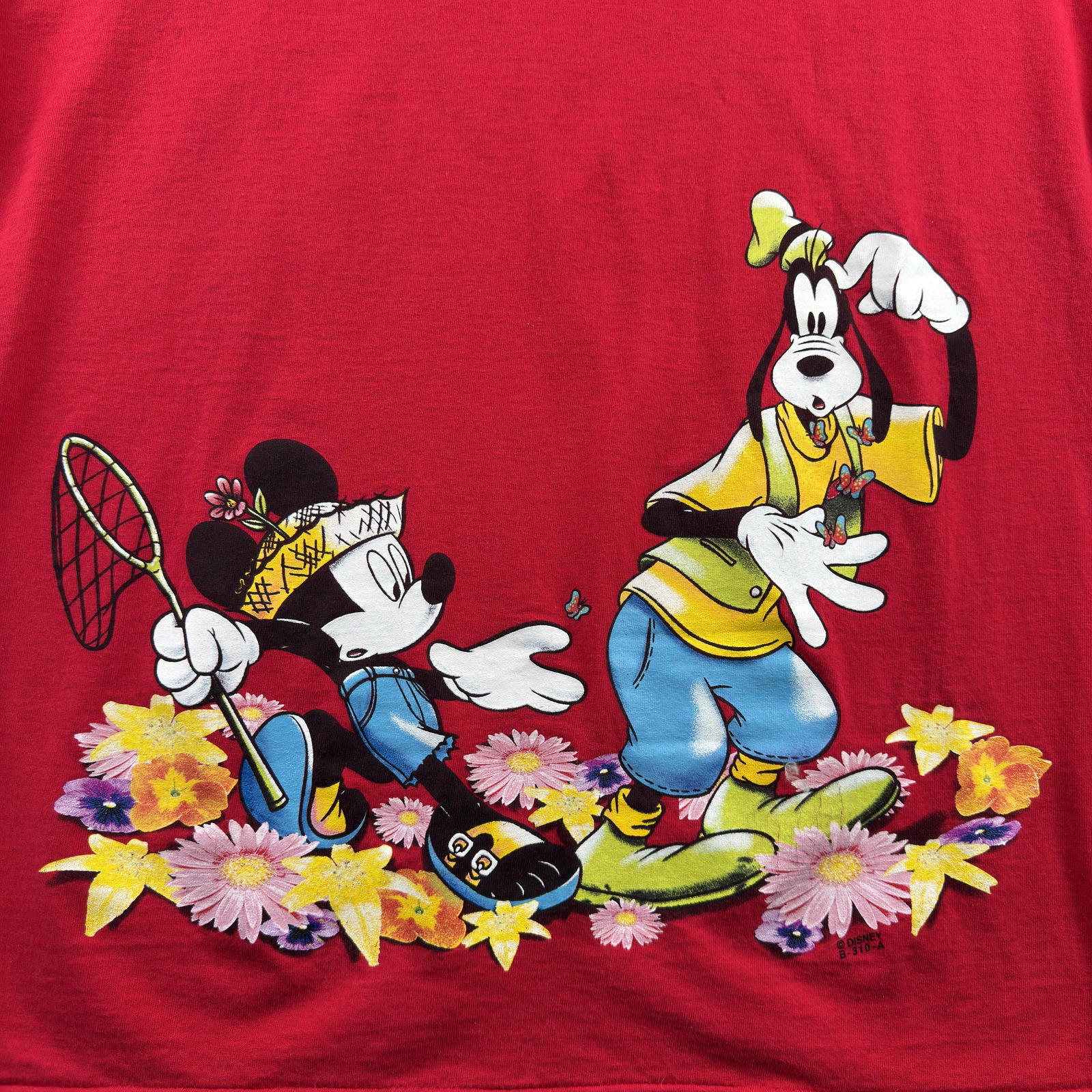 Vintage Mickey Unlimited Disney T-Shirt XL Red Mickey and Goofy Butterfly Net