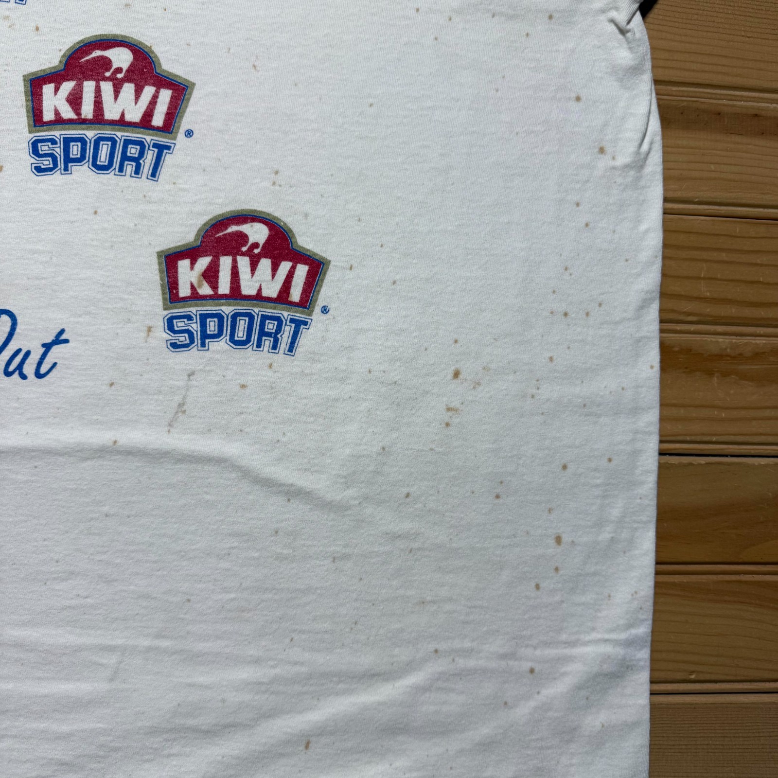 Vintage 90s Kiwi Sport Shoe Care Polish Graphic Advertising Promo T-Shirt USA XL