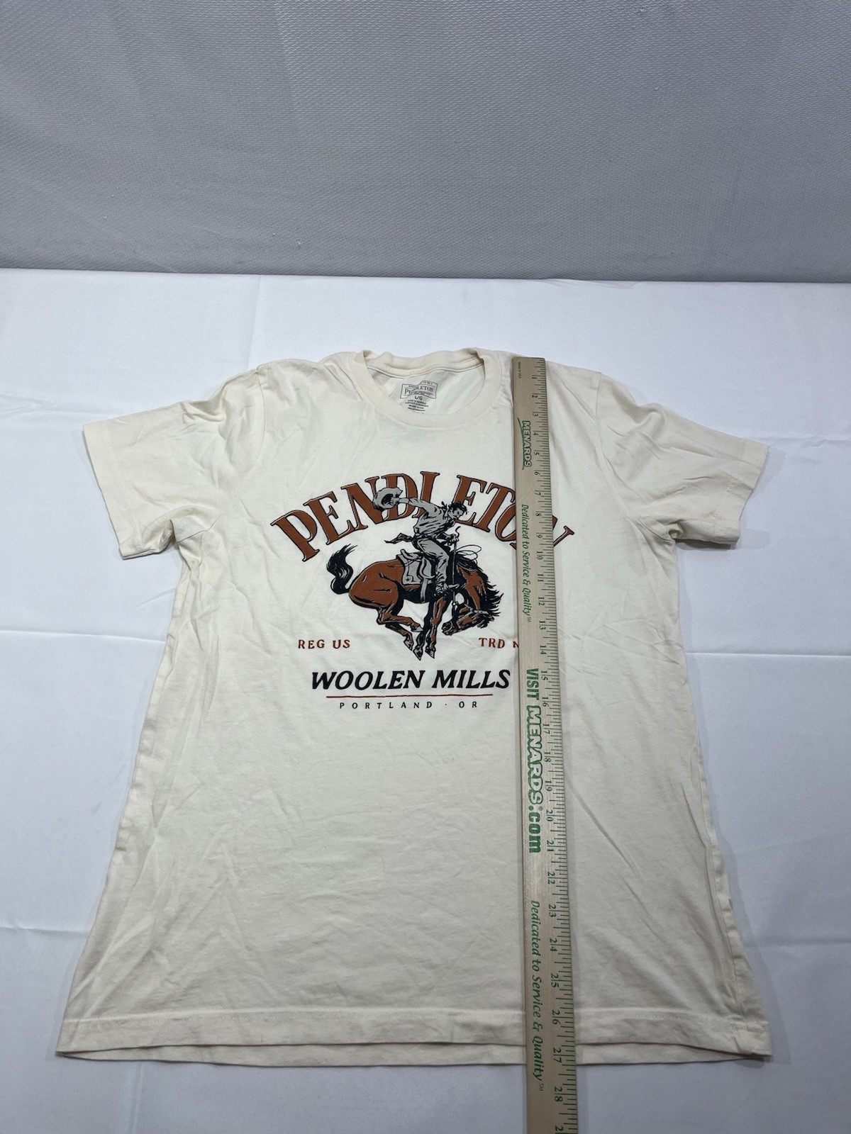 Pendleton Woolen Mills Shirt Mens Large Ivory Cowboy Bronco Rodeo Horse T-Shirt