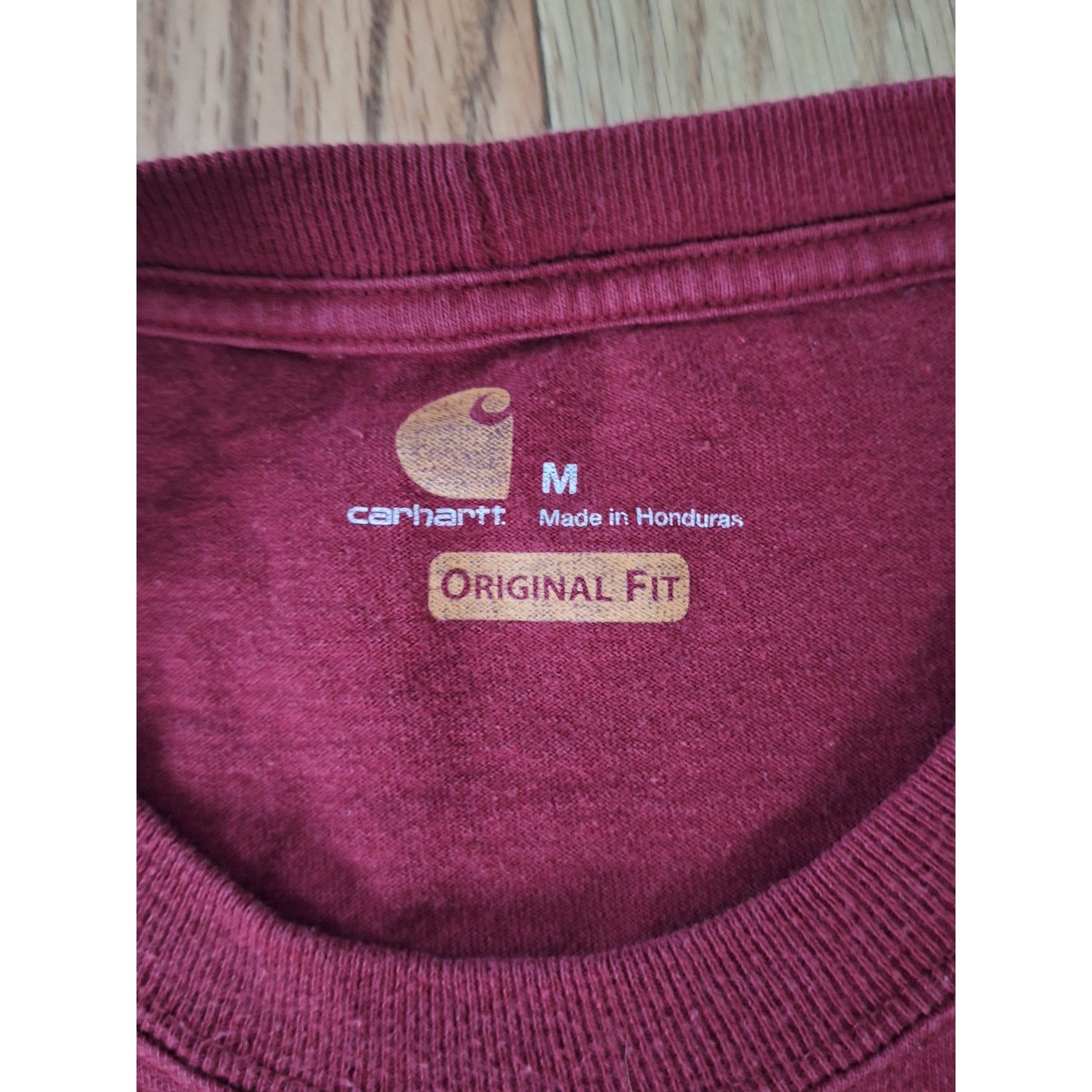 Carhartt Mens Long Sleeve Pocket T-Shirt Maroon Burgundy Original Fit Size M