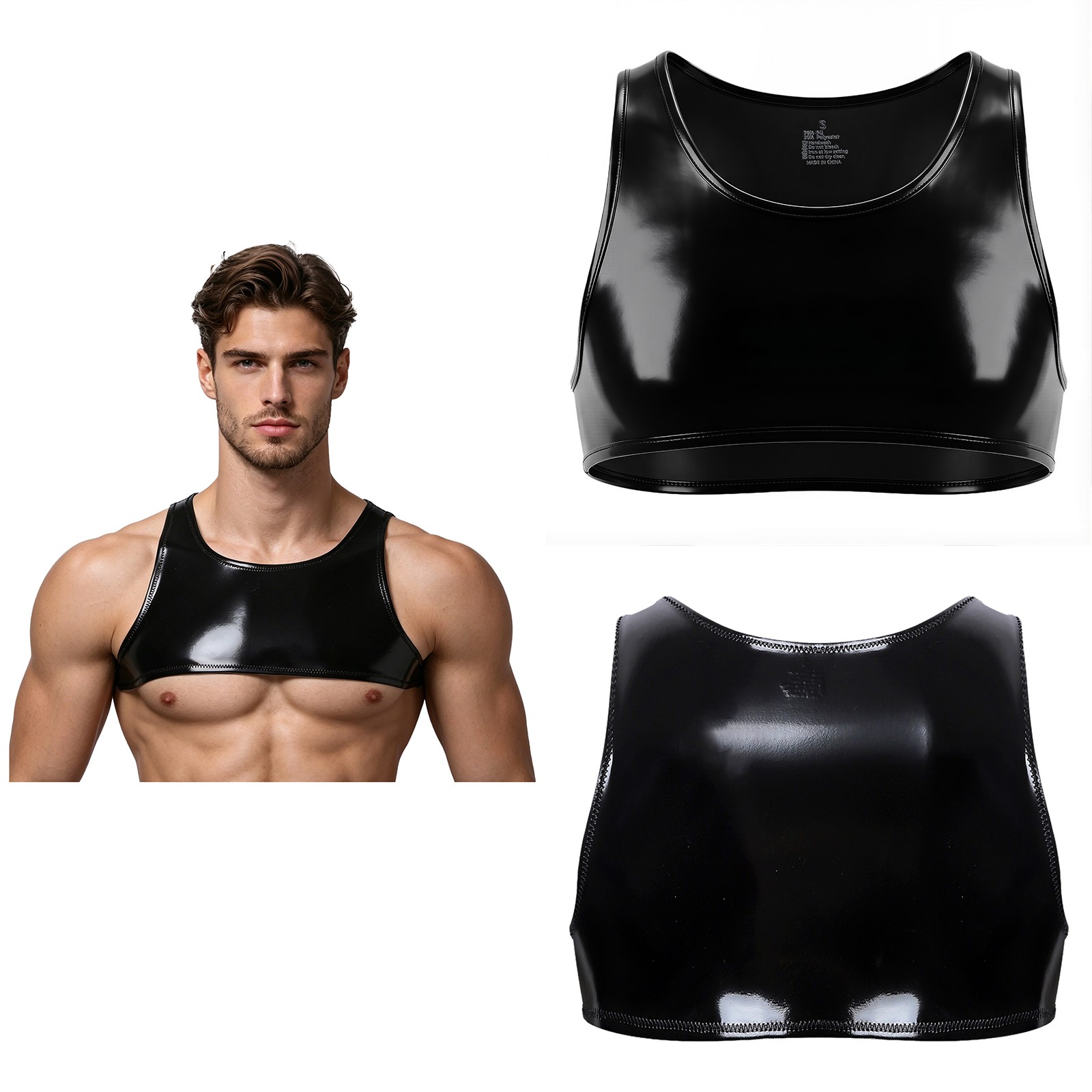 Mens Crop Top Stage Performance Nightclub Carnivals Clubwear Showing Slim Top