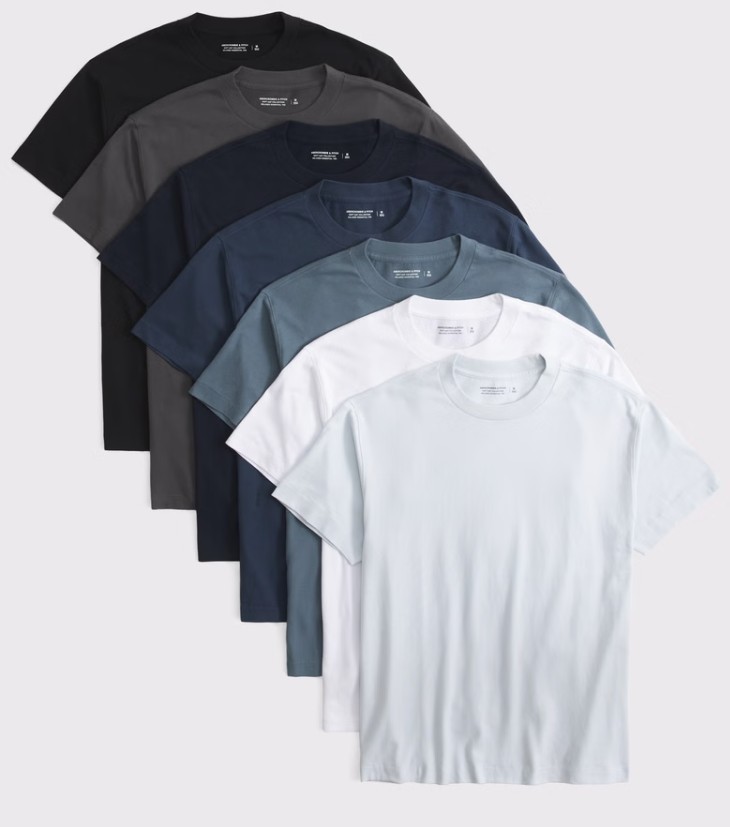 Abercrombie & Fitch Relaxed Essential Tees 7-Pack size L, M, S 100% Cotton #I0-2