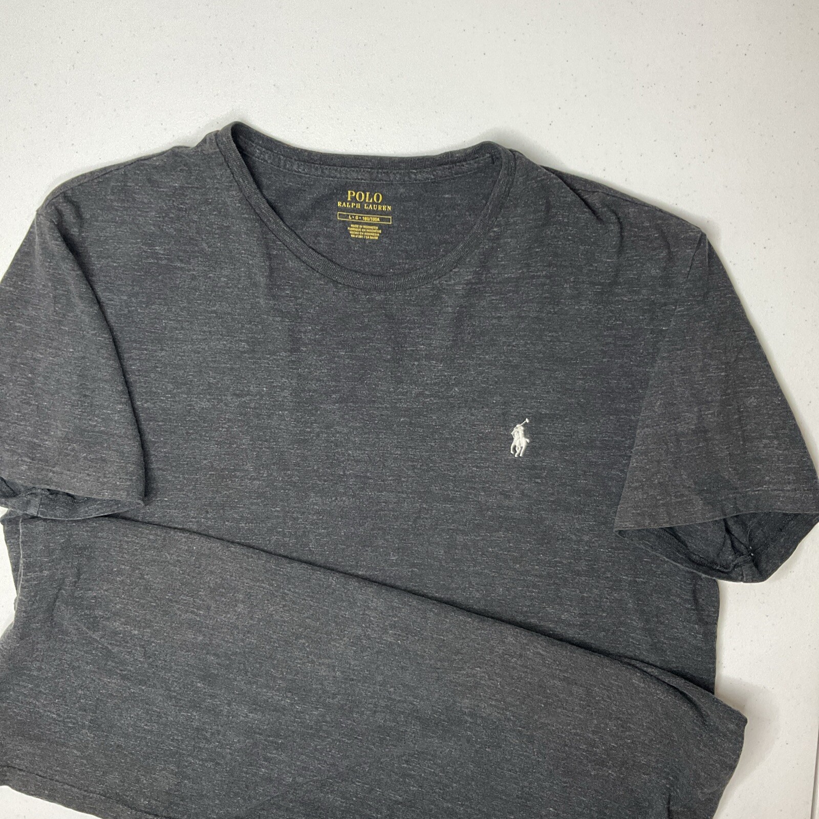 Polo Ralph Lauren Shirt Men Sz L Crewneck Short Sleeve Tee Charcoal Gray Pony
