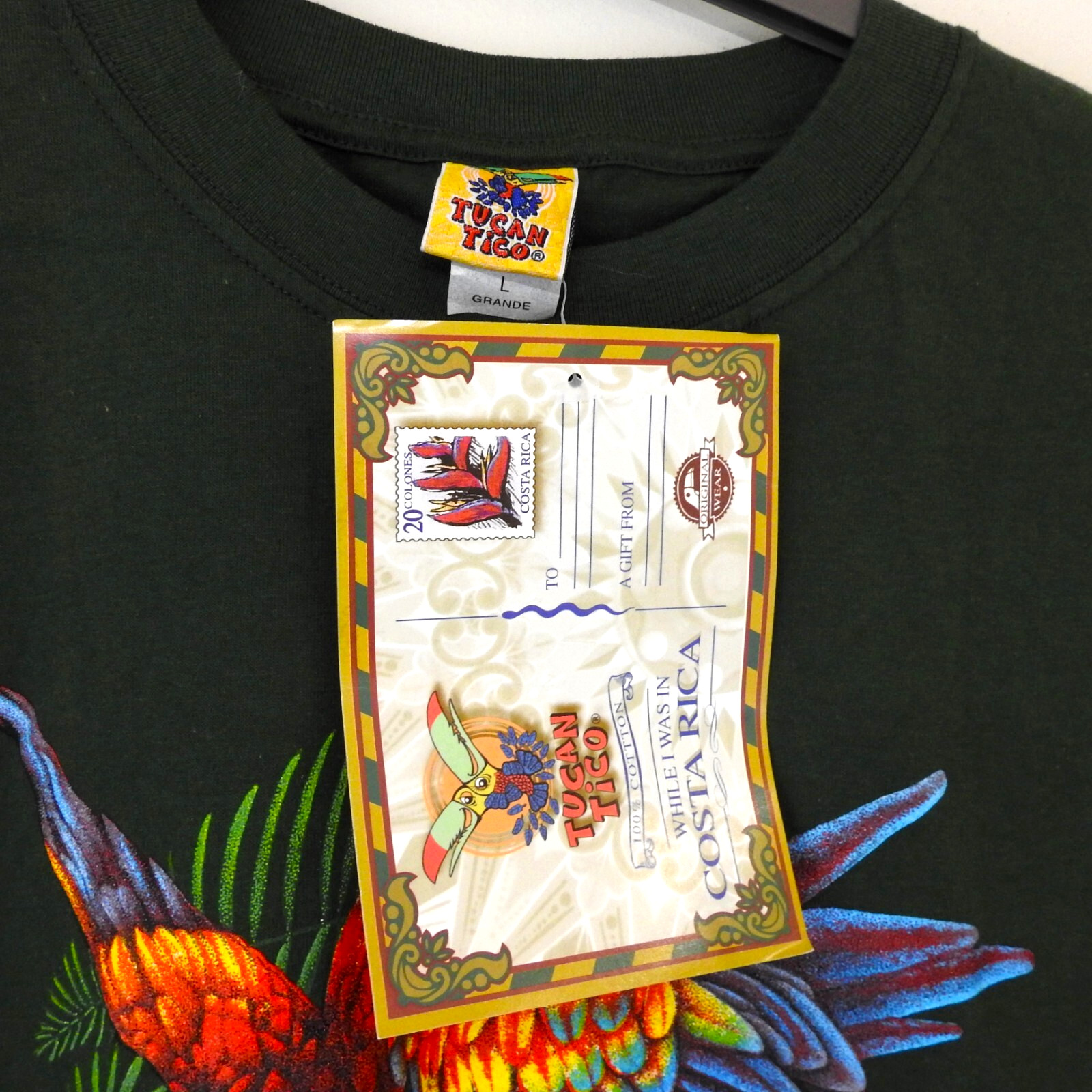 Vintage Tucan Tico Costa Rica Macaw Graphic T Shirt Size L Green New With Tags