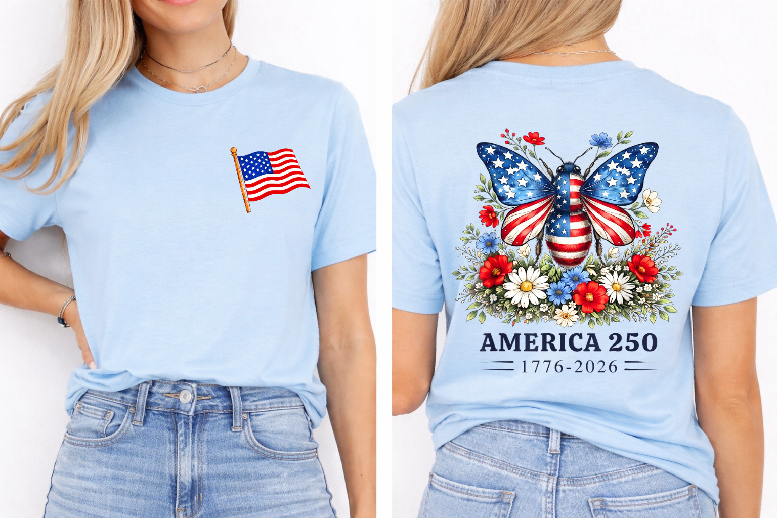 250th Anniversary Patriotic Bee USA Flag 4th of July Outfits 2SIDE T-Shirt