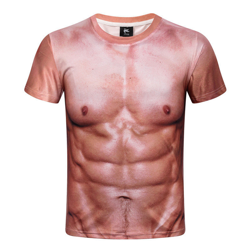 Man’s Muscle 3D Print Strong T-Shirt Summer Short Sleeve Digital Printing Top