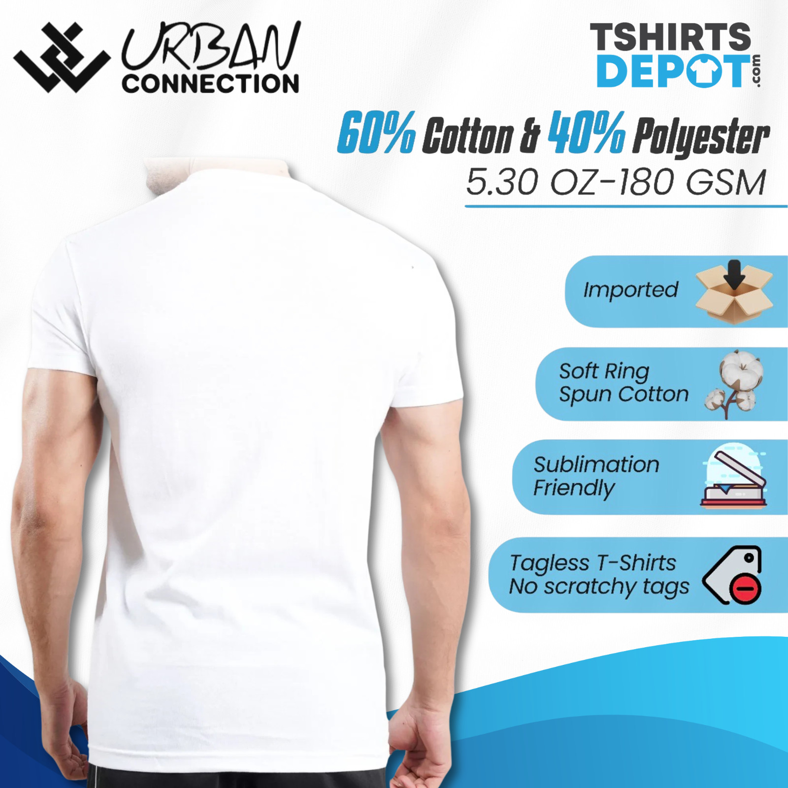 Pack of 12 Shirts | White Crew Round Neck T-Shirt | Urban Connection | Small-6XL