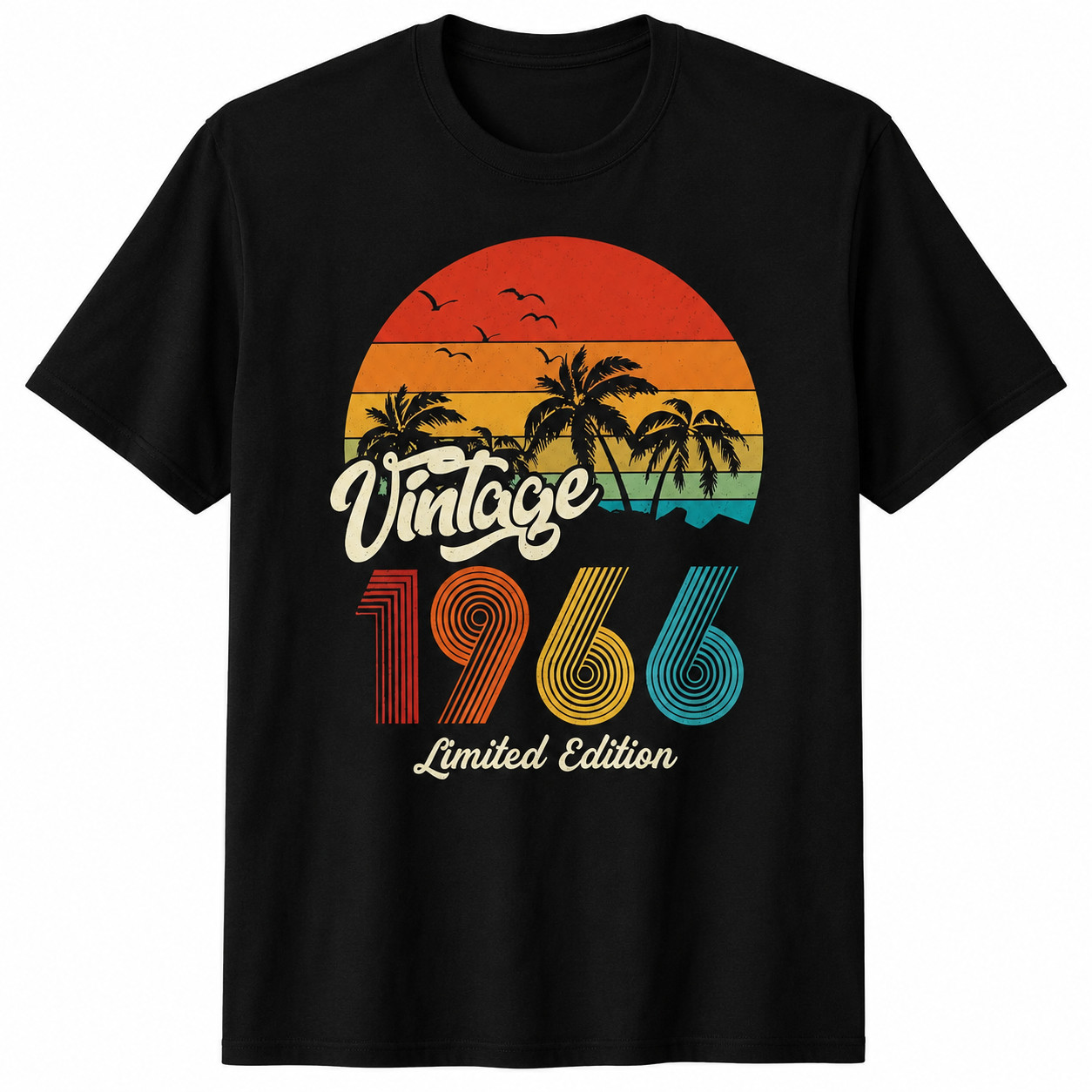 Vintage 1966 60th Birthday Shirt Retro Sunset Palm Trees Graphic Tee