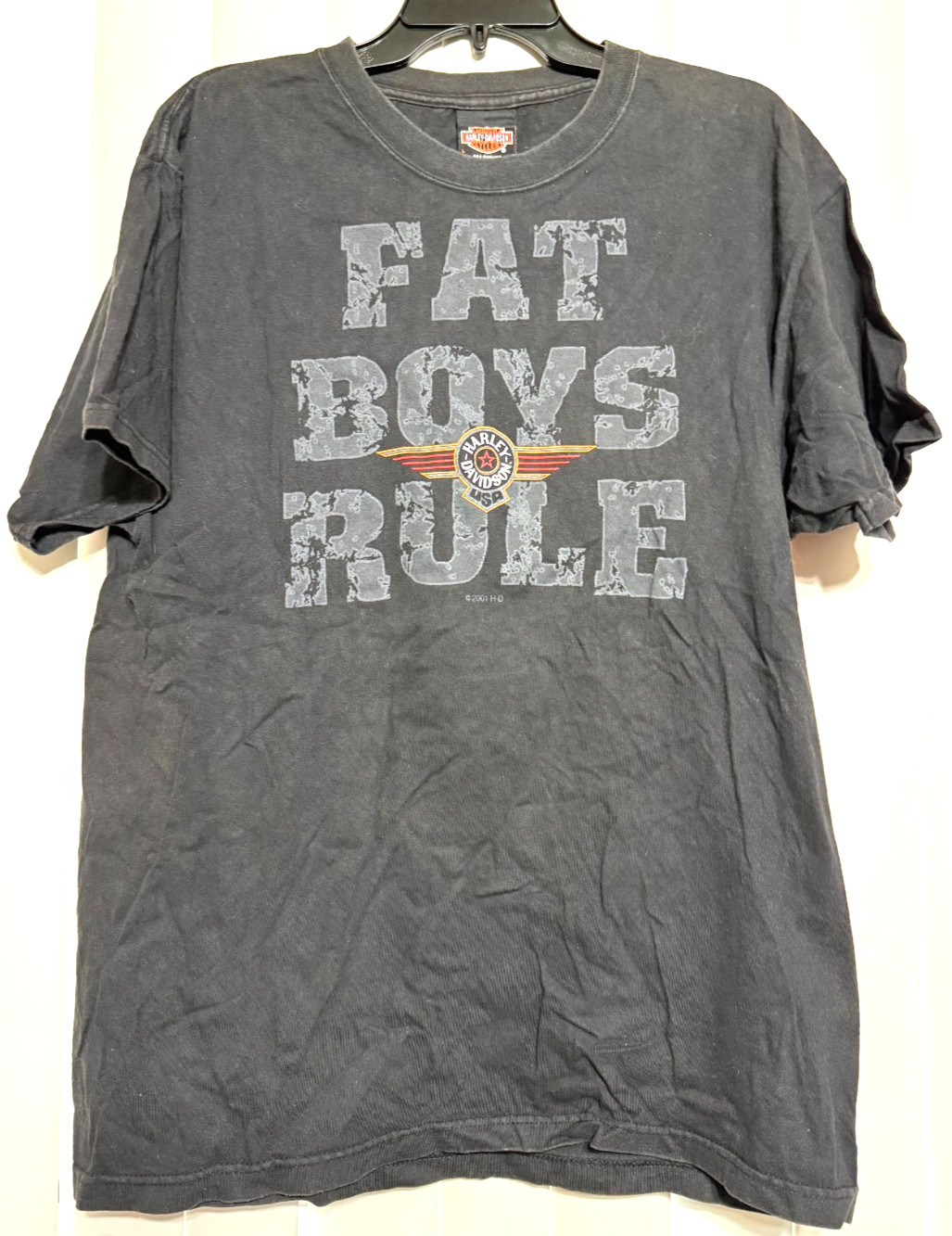 Vintage 2001 Harley Davidson Shirt Fat Boys Rule TSI Ellington CT Black Large