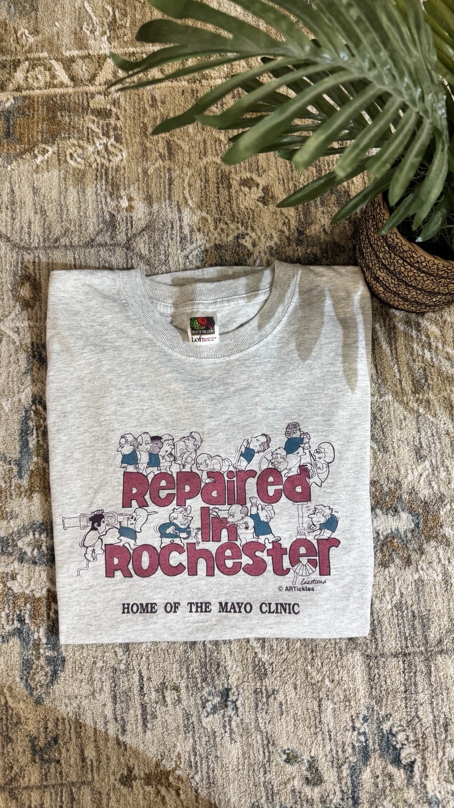 Vintage Fruit of the Loom Lofteeze Gray Cartoon Graphic Tee Men’s M Cotton Crew