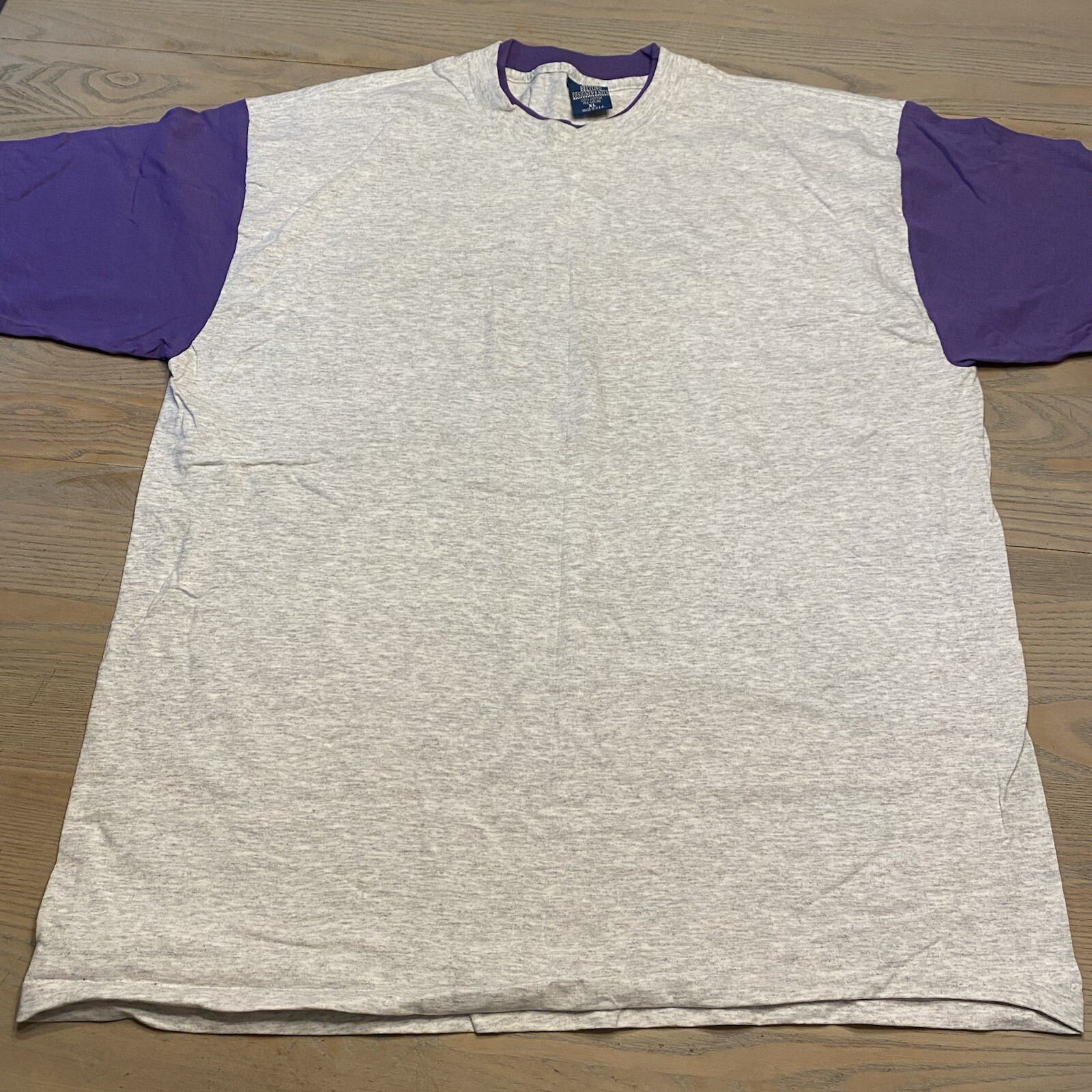 VTG Belton Designer Knits Gray Purple Contrast Sleeves Mens XL Single Stitch USA
