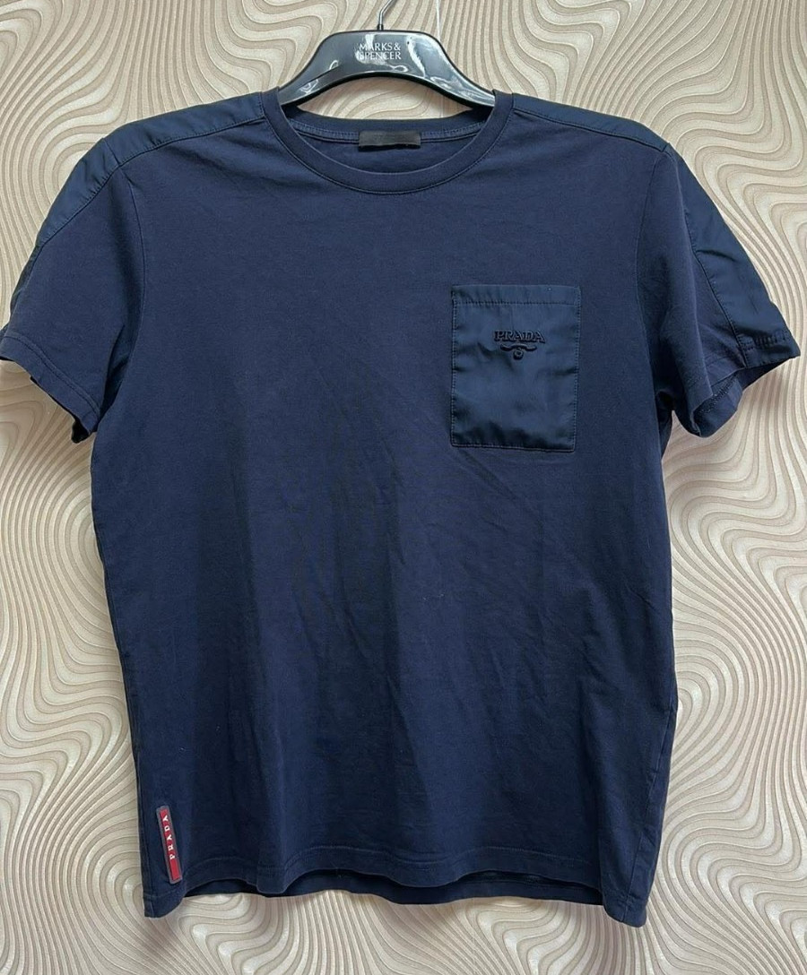 Prada T-shirt, nylon cotton, blue, size XL