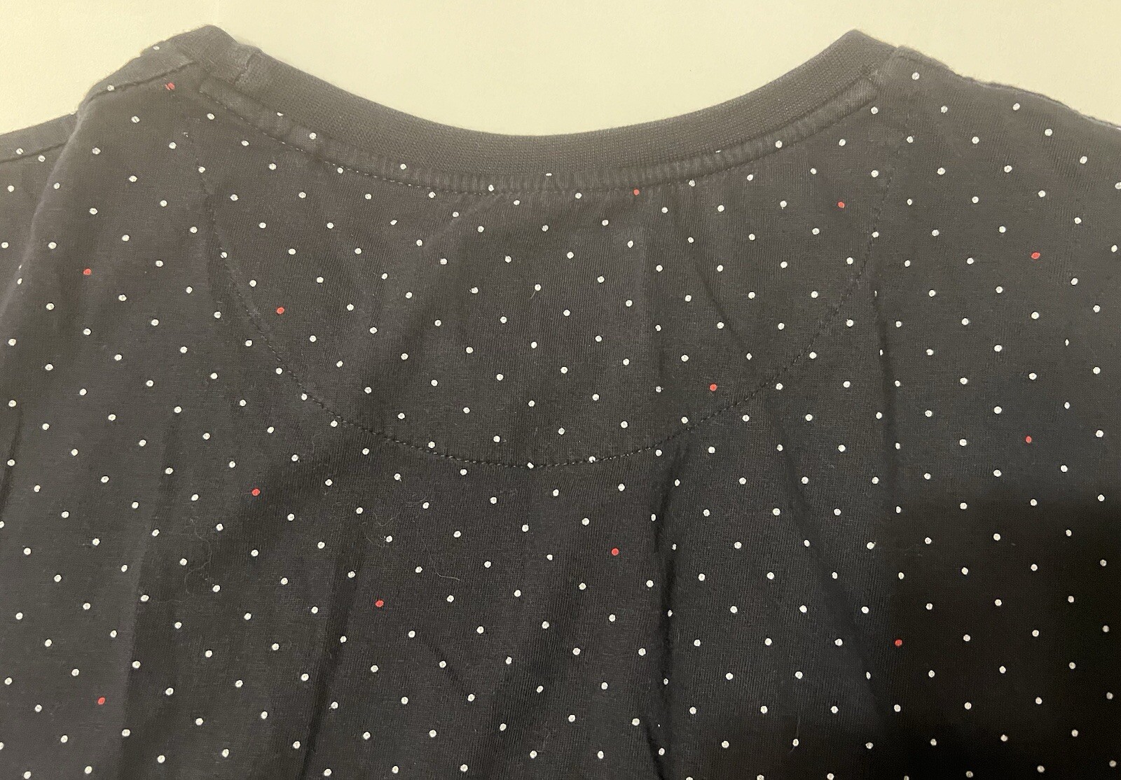 denim flower ricky singh t shirt Navy Blue, Red, & White Polka Dot Short Sleeve