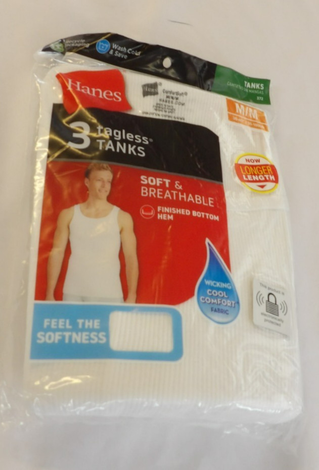 New HANES White 3 Pack TAGLESS Tanks Shirts 100% Cotton Size M (38-40″)